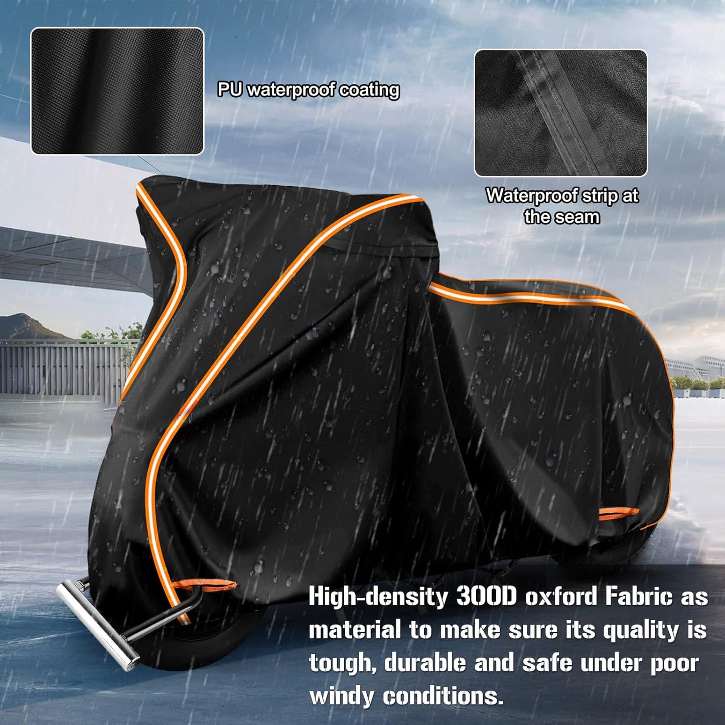 Waterproof Motorcycle Cover for Vespa GTV,Vespa GTS (300cc HPE, Super 300cc HPE, Super Sport 300cc HPE, Super TECH 300cc HPE), Outdoor 420D Bike Cover Windproof Heavy Duty Waterproof Protection