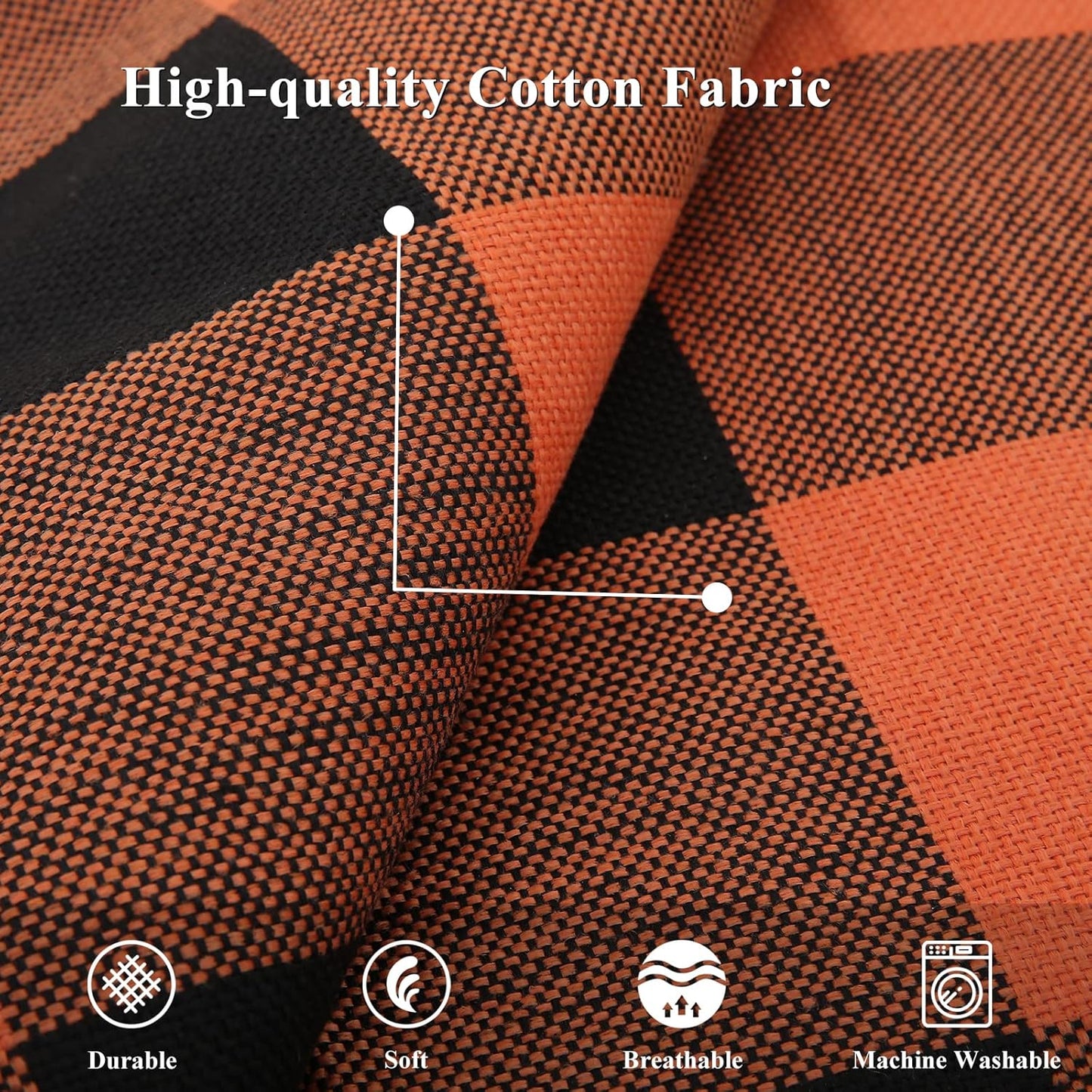 decorUhome Fall Orange and Black Decorative Throw Pillow Covers 22x22 Set of 2, Buffalo Plaid Check Farmhouse Cushion Covers with Stitched Edge for Autumn Harvest Couch Sofa Bed Home Decor