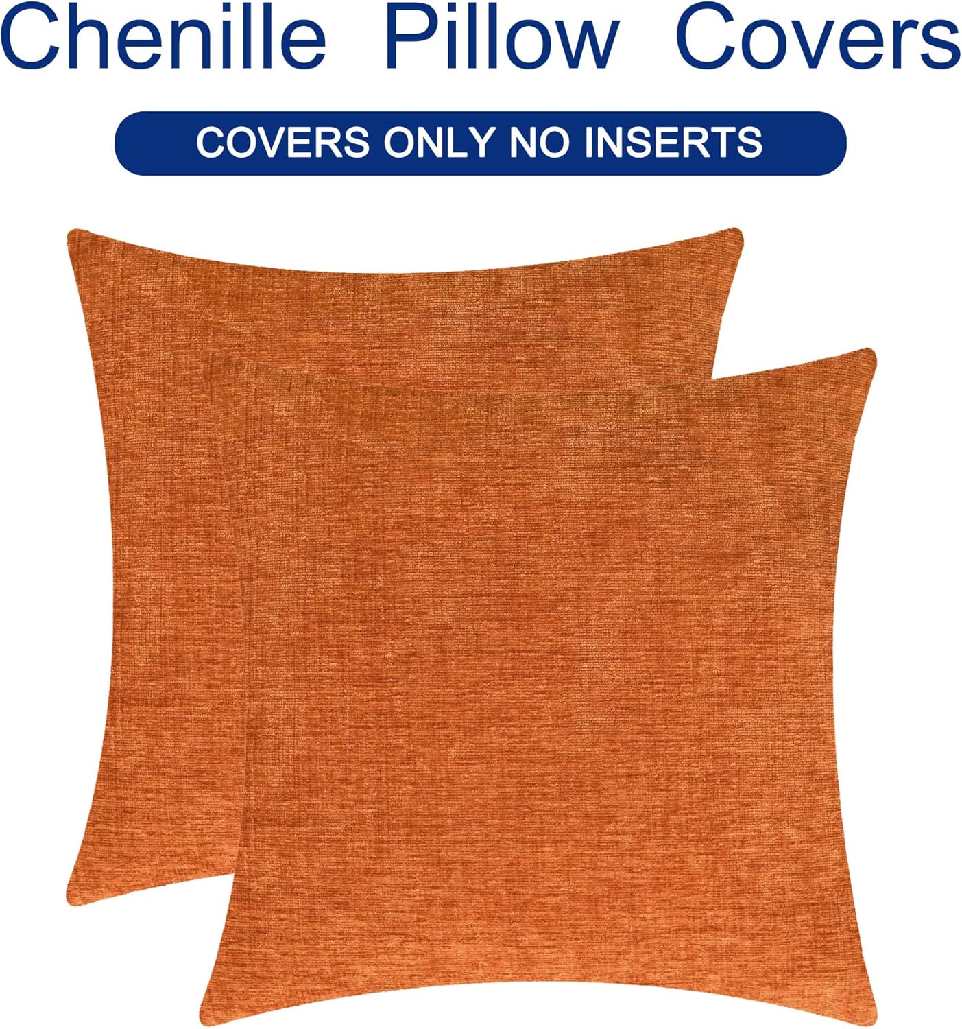 CaliTime Fall Throw Pillow Covers Decorative 22 X 22 Inches Pack of 2 Cozy Chenille Cushion Cases for Couch Sofa Bed Living Room Home Burnt Orange