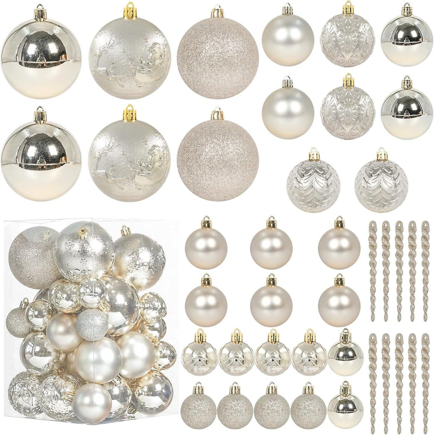 Christmas Ball Ornaments for Christmas Decorations - 41 Pieces Xmas Tree Champagne Gold Shatterproof Ball Ornaments with Hanging Loop for Holiday and Party Decoration