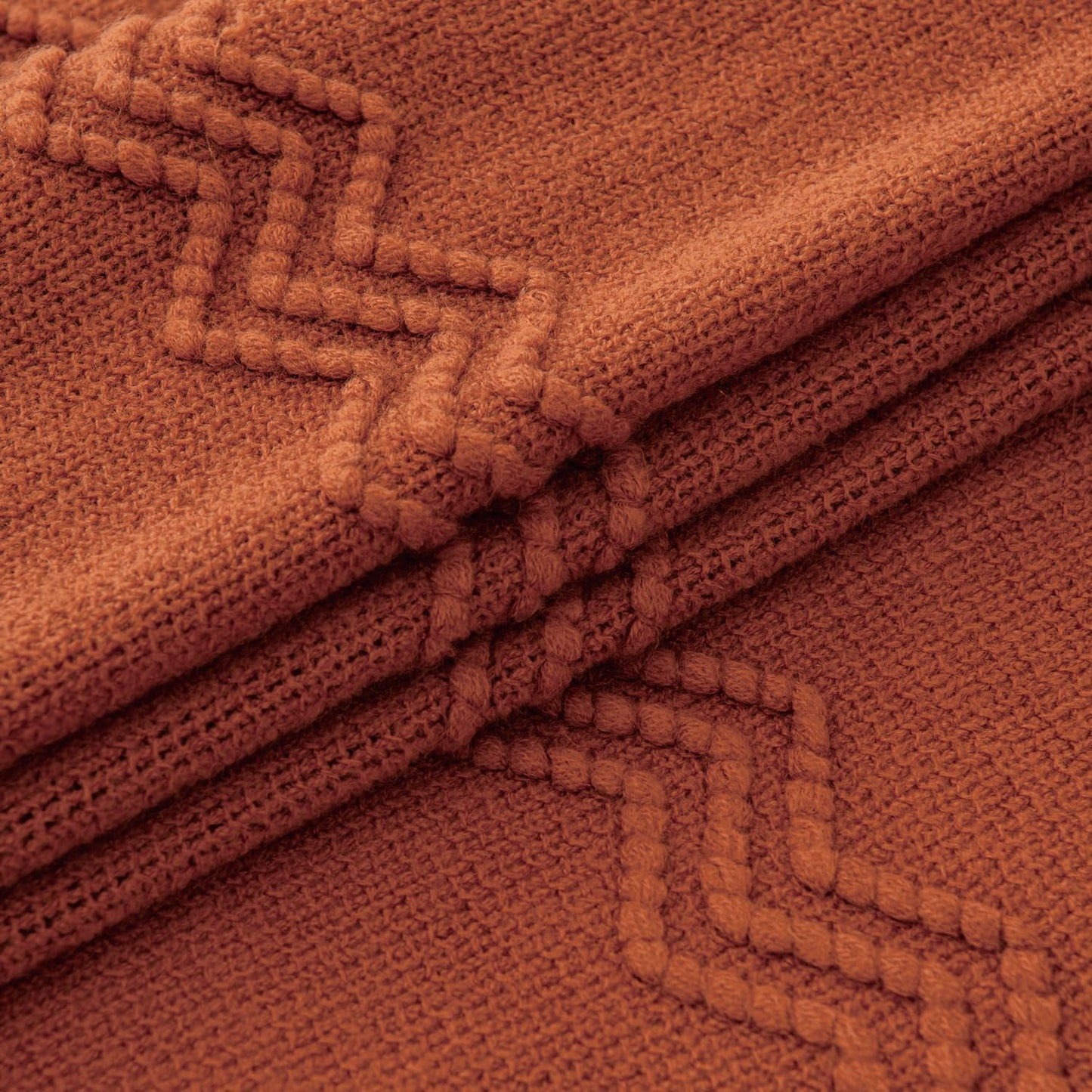 MIULEE Fall Rust Knitted Throw Blanket for Couch Terracotta Boho Textured Cozy Woven Rustic Blanket with Tassels for Sofa Chair Bed Living Room Farmhouse Decor Acrylic Wave Pattern 50"x60"