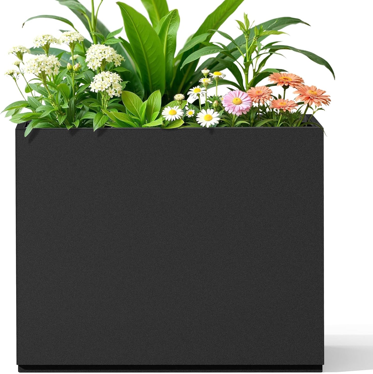 FENCY Metal Planter Box, Large Rectangular Planters for Outdoor Plants, Outdoor Tall Planters with Drainage Holes, Black Metal Planters (30" L x 12" W x 24" H)