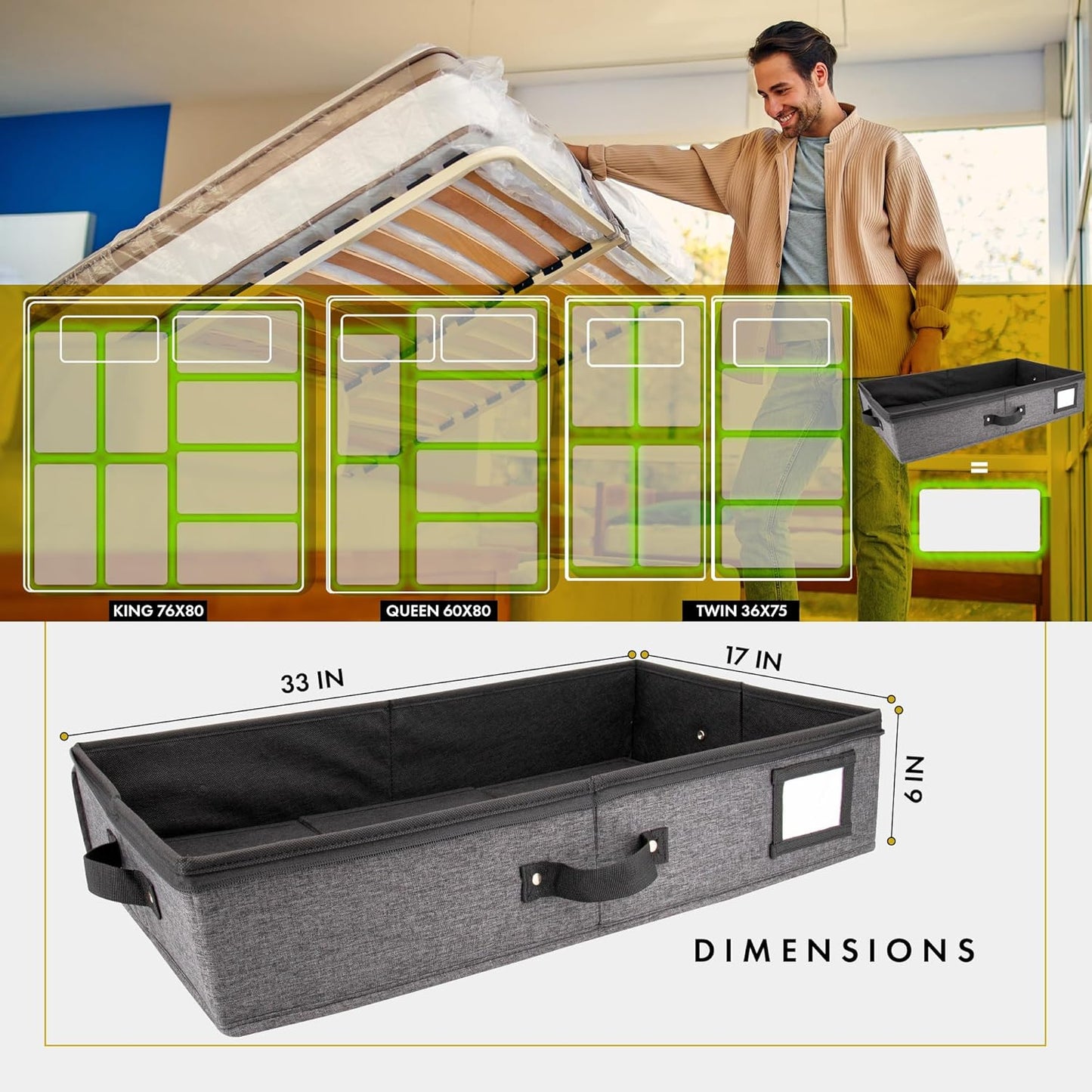 HOMELUX THEORY 2pc Under Bed Storage Containers, Bedroom Under the Bed Drawer Storage Organizer with Bins and Lids, Large Underbed Clothes Storage Box Ideal for Blanket, Fabric, & Shoes (Dark Gray)