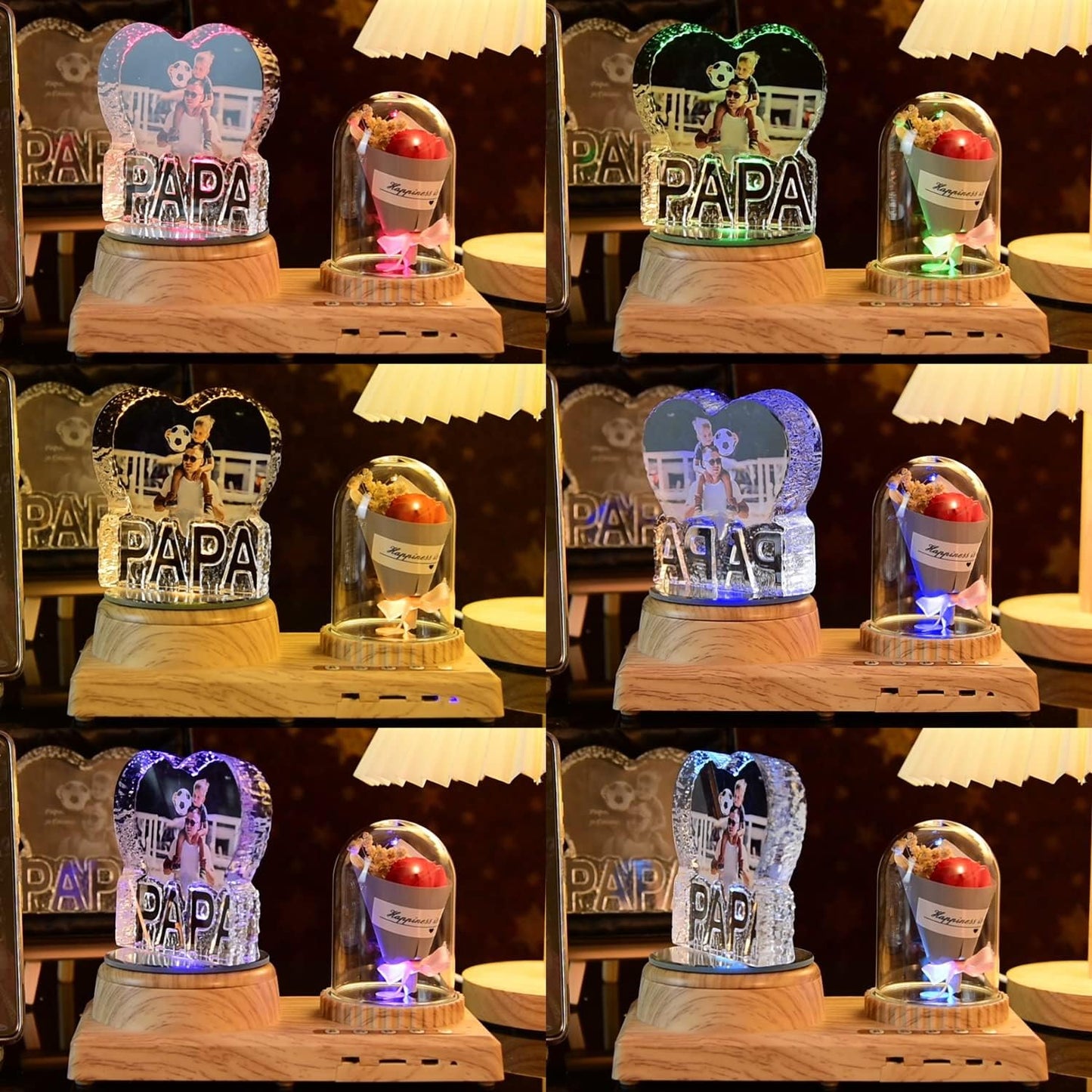 Heart-Shaped Photo Customization Night Light Personalized 3D Crystal Lamp 7 Color Light Rose Bluetooth Rotation Crystal Photo Frame Best Gift for Couple Love Women Men Wedding Christmas