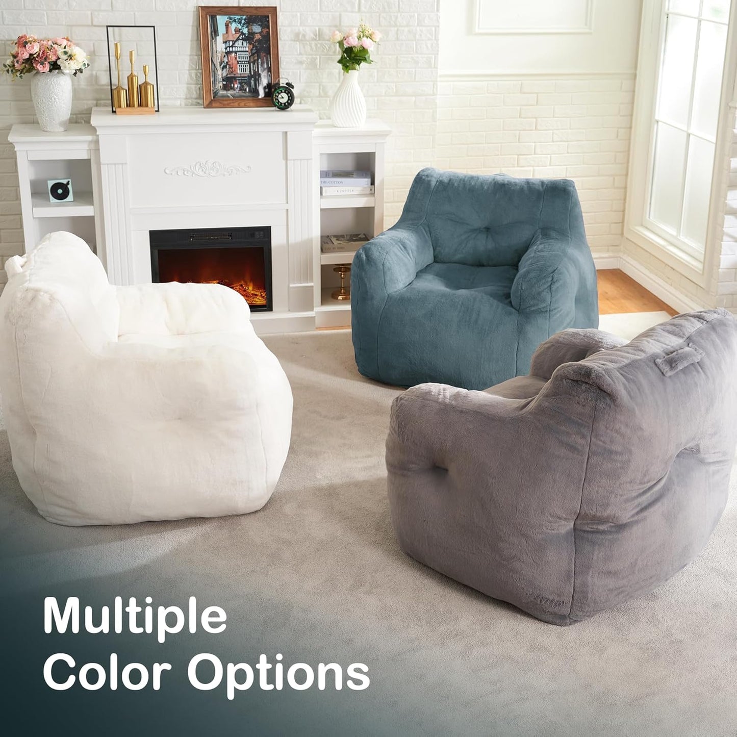 Hobestluk Bean Bag Chair for Adult Small Bean Bag Chairs with Arms Furry Beanbag Chair with Foam Filler Stuffed Bean Bag Sofa for Reading in Bedroom Living Room and Dorms (Blue Grey)