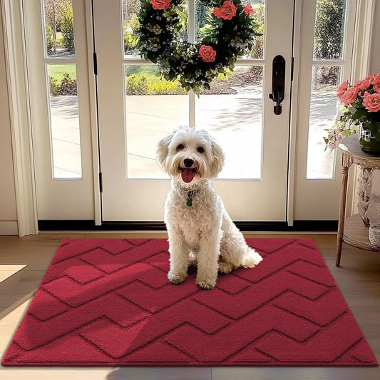 hicorfe Front Door Mat Outside Entrance,32"x40" Absorbent Muddy Dirt Resist Welcome Door Mats Outdoor Indoor,Stain and Fade Resistant,Non Slip Backing Entry Mat Doormat for Entryway(Red)