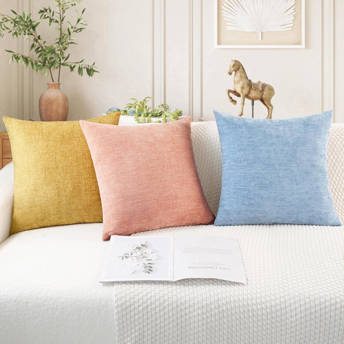 CaliTime Throw Pillow Covers Decorative 18 X 18 Inches Pack of 2 Cozy Chenille Cushion Cases for Couch Sofa Bed Living Room Home Gold