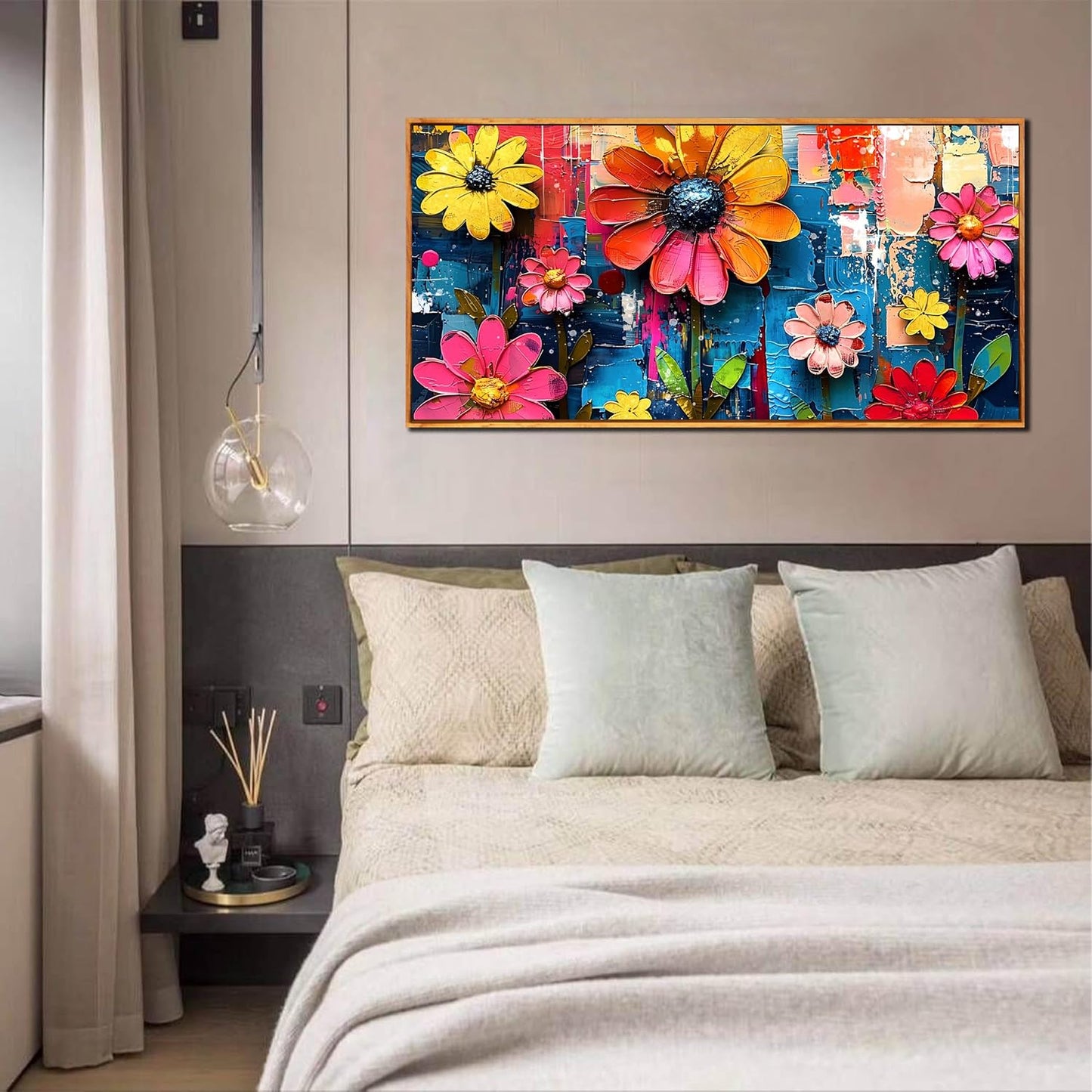 ZHAOSHOP Flowers Wall Paintings Office - Colorful Artwork Framed for Wall Living Room - Teenage Girls Wall Art for Bedroom Size 24" x 48"