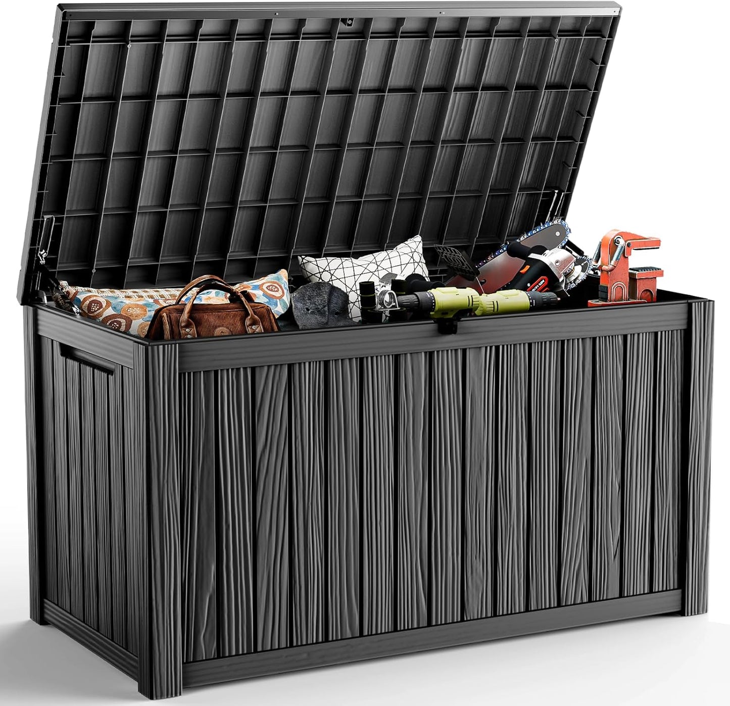 DRATO 180 Gallon Deck Box, Waterproof Resin Large Outdoor Storgae Box for Patio Furniture, Patio Cushions, Gardening Tools, Pool and Sports Supplies, Lockable