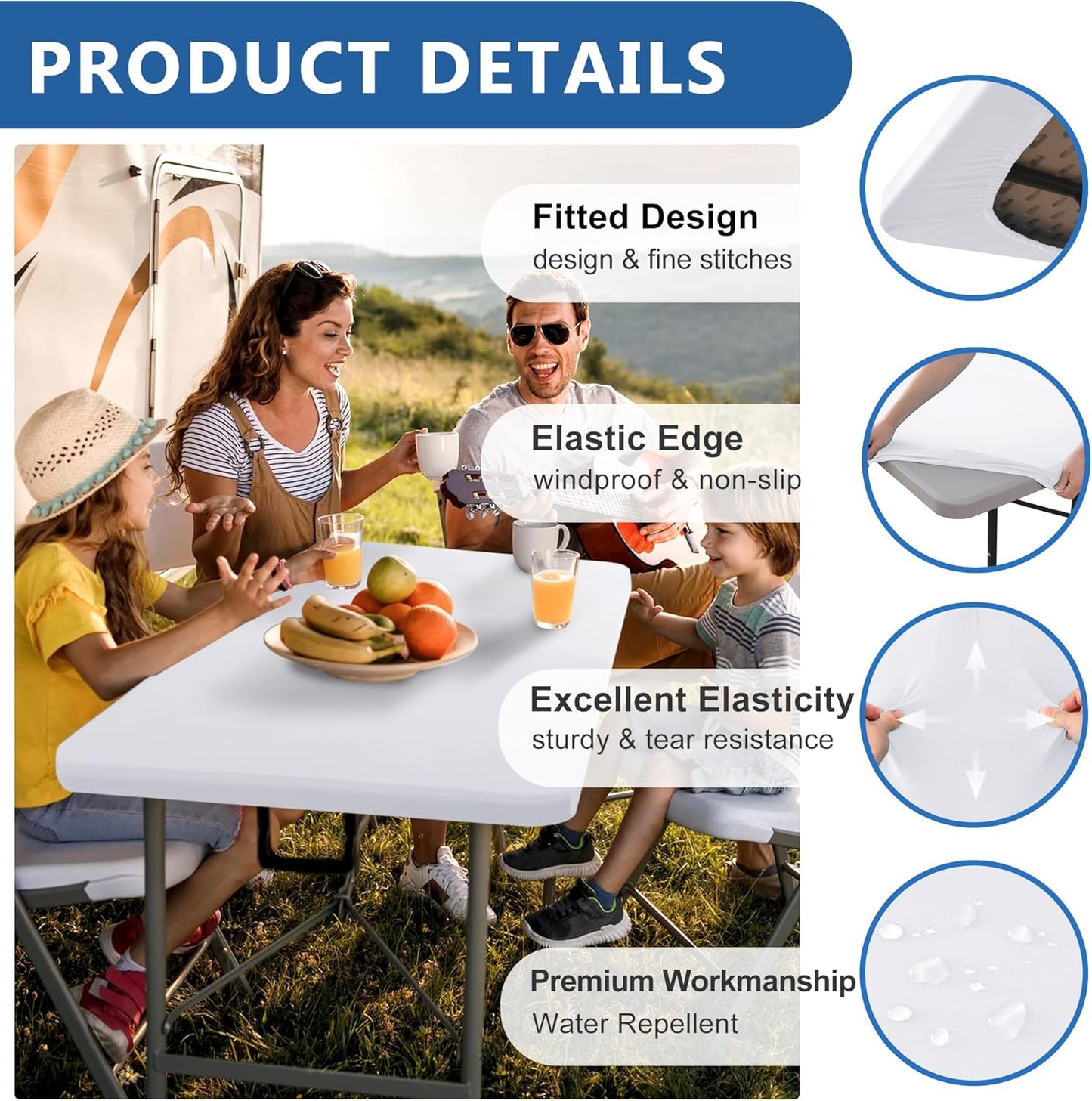 Fitted Tablecloth for 6 Foot Rectangle Tables-6 Pack Cream Elastic Outdoor Picnic Table Cover-Spandex Stretch Folding Table Cloths 6 ft for Camping Dining Room Patio Kitchen Banquet Party