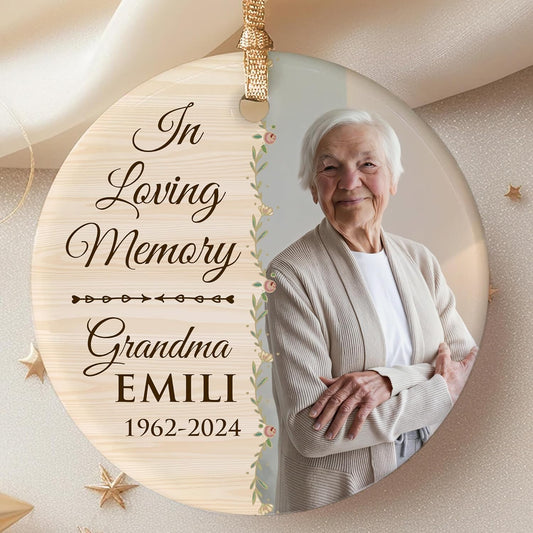 2025 Personalized Memorial Ceramic Ornament – Christmas-Birthday-Anniversary Keepsake for Loss of Loved One – Custom Photo Name Year – in Loving Memory Round Decoration