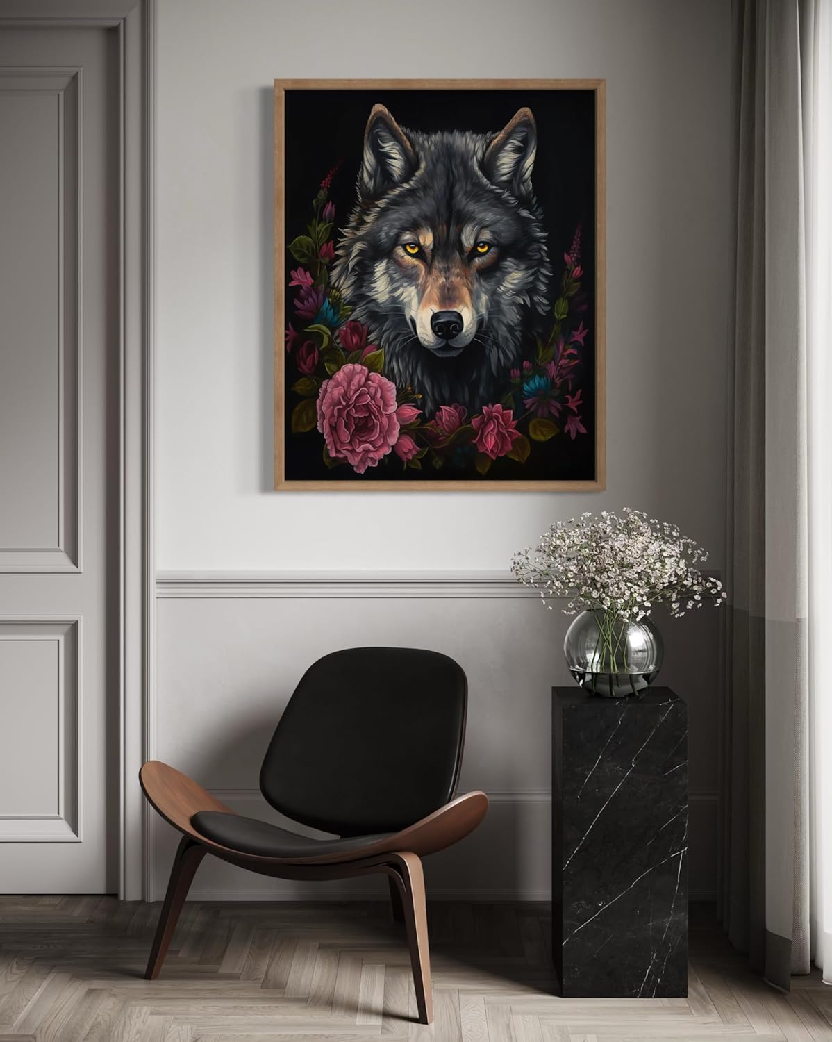 Vintage Wolf Poster Art Print, Halloween Scary Wall Art Academia Spooky Painting Decoration for Horror Prints, Gothic Posters Bedroom Decor 89 (Vintage Wolf, 11 x 14 inches, Wood Frame)