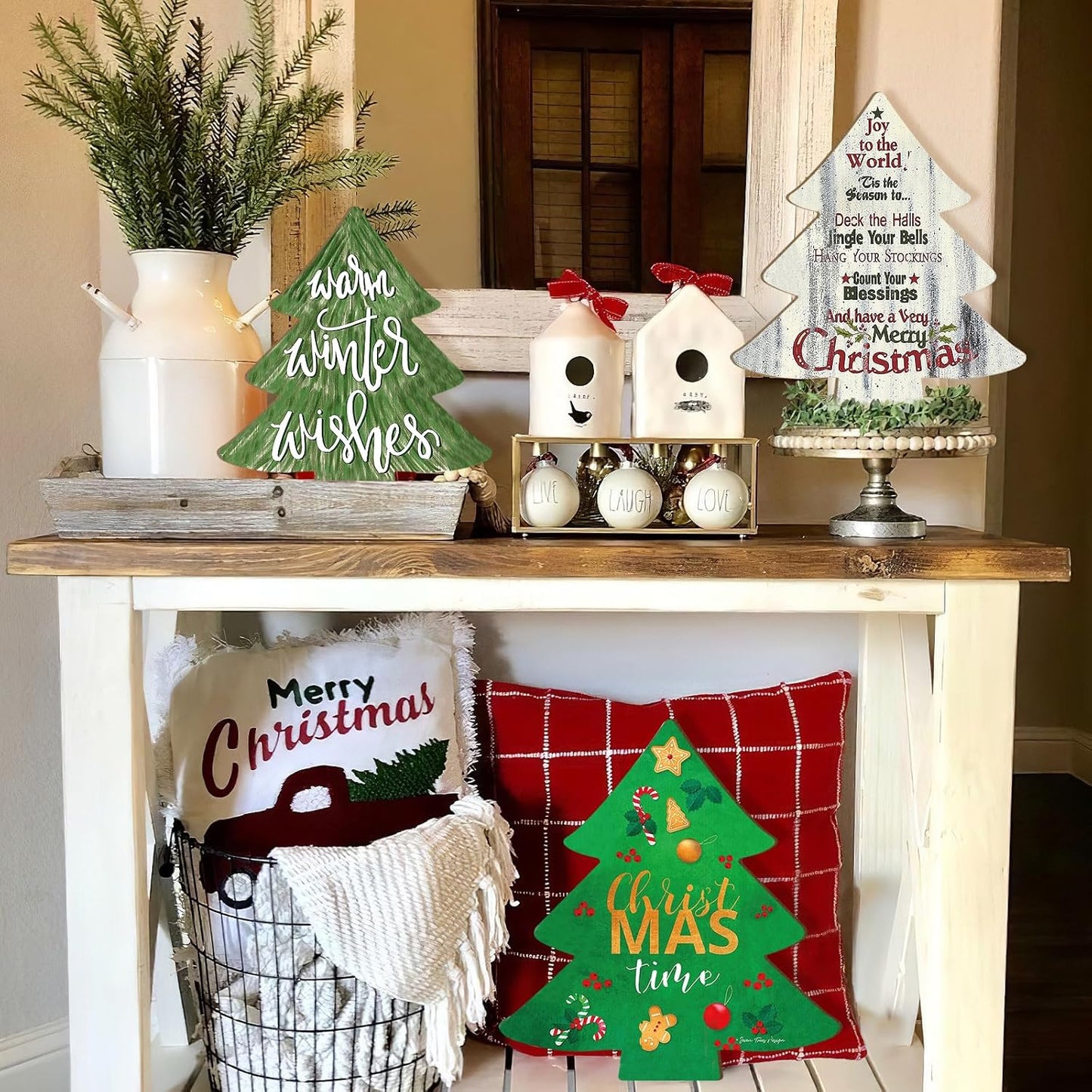 Wooden Christmastree Ornaments for Paint Christmas Decorations Cutouts Unfinished 6Pack, Wood Christmastree for Crafts DIY Blank Cutouts Ornament Winter New Year Decorations 3 Size