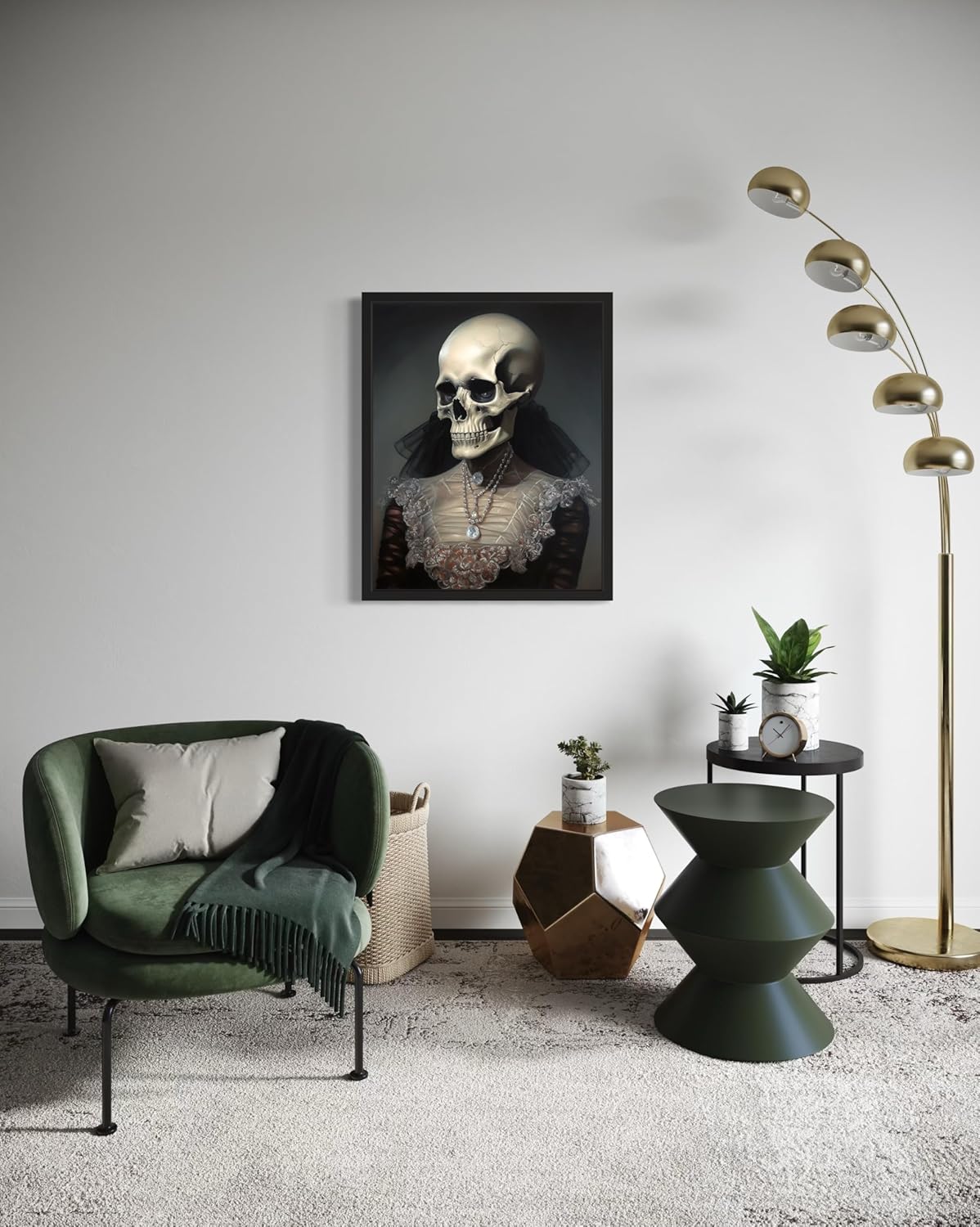 Female Skull Poster Art Print, Halloween Scary Vintage Wall Art Academia Spooky Painting Decoration for Horror Prints, Gothic Posters Bedroom Decor 89 (Female Skull, 16 x 20 inches, Unframed)