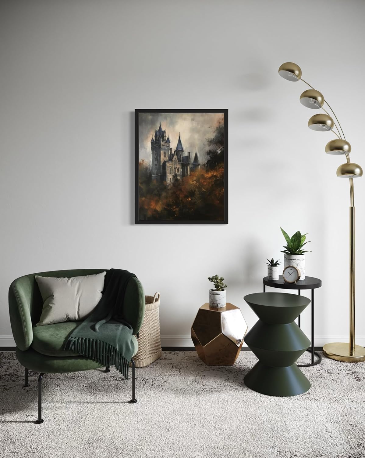 Old Castle Poster Art Print, Halloween Scary Vintage Wall Art Academia Spooky Painting Decoration for Horror Prints, Gothic Posters Bedroom Decor 89 (Old Castle, 16 x 20 inches, Black Frame)