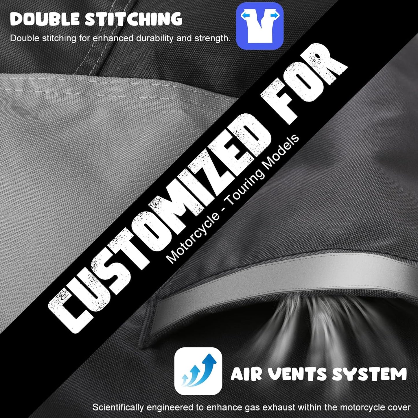 Motorcycle Cover 420D Heavy Duty All Season Universal Weather Waterproof Outdoor Protection 86" XL Vehicle Cover/Black/Gray