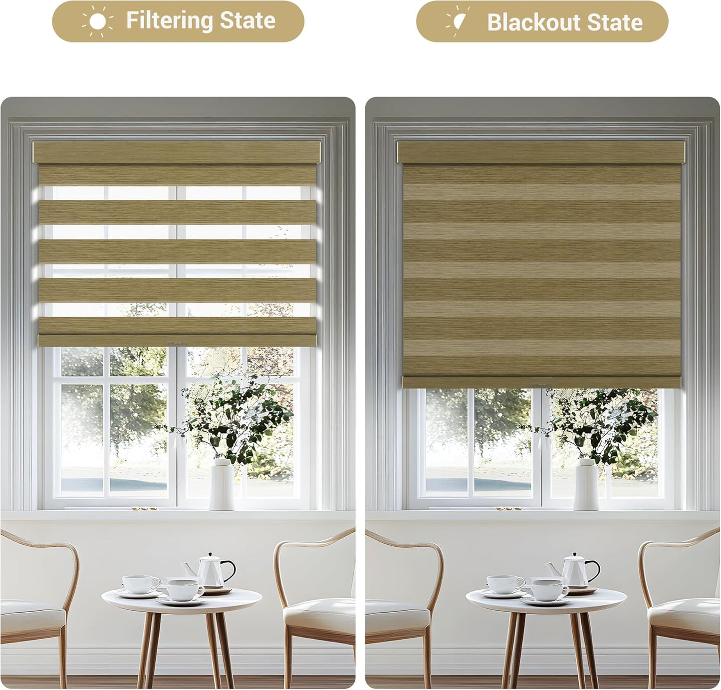Cordless Zebra Blinds for Windows, Blackout Interior Blinds,Easy to Install,UV Protection,for Offices and Home,Custom Roller Shades, Mousse Light Bown,63" W x 48" H