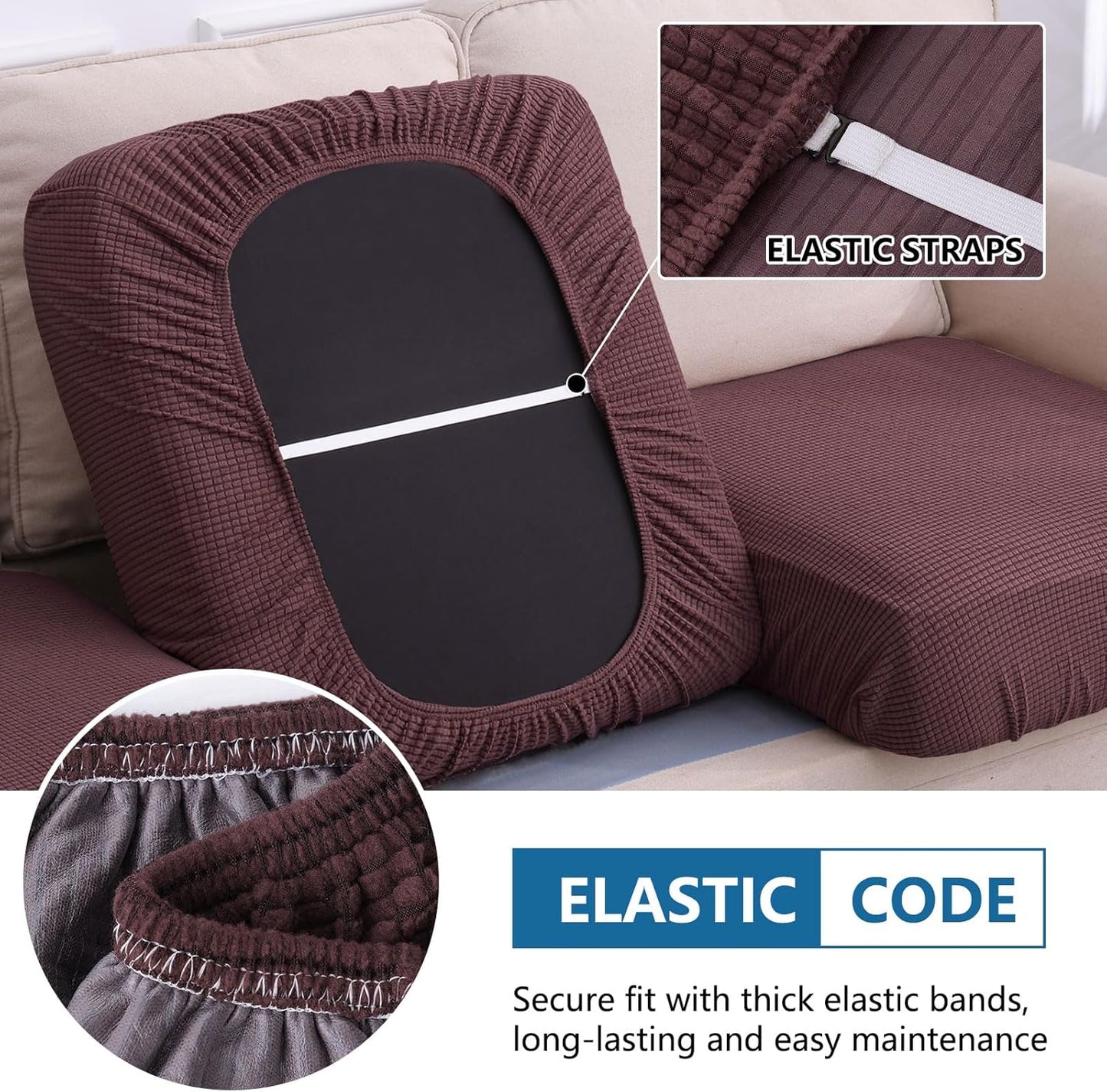 hyha Waterproof Sectional Couch Covers, Non Slip Sofa Couch Cushion Covers L Shape, Thick Stretch Jacquard Fabric, Washable Sofa Slipcovers with Elastic Bottom (1 Piece for Chaise, Chocolate)