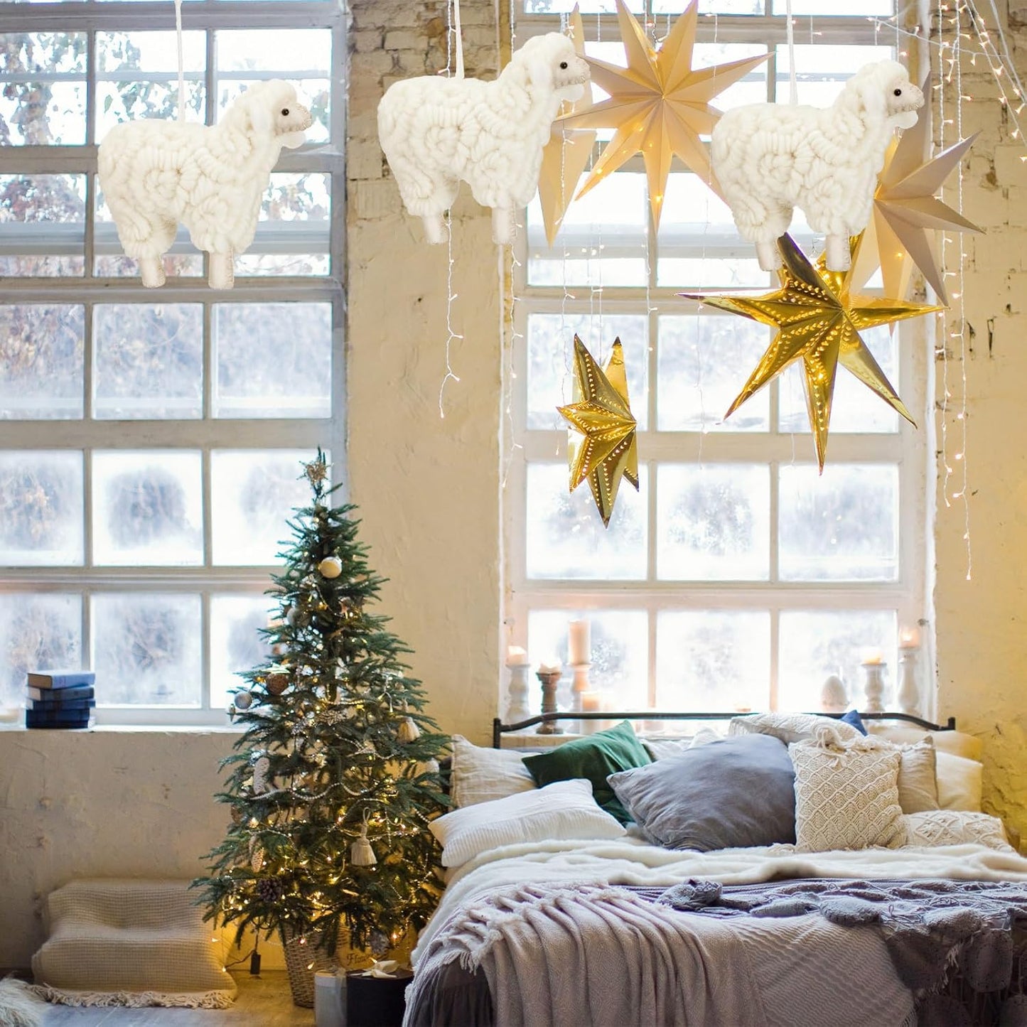 Jenaai 3 Pieces Felt Sheep Christmas Ornaments Sheep Decorative Hanging Ornaments Vintage Farm Wooly Lamb Tree Xmas Pendant Curly Decor for Holiday Figurines Gifts (Classic)