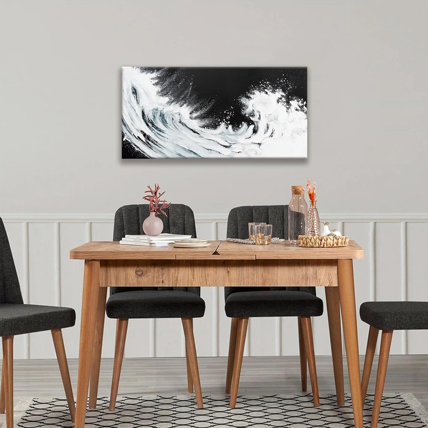 TAIJXAGSG Black And White Abstract Wall Art Painting Canvas Art Wall Decor 20x40 Inch Decorations White Ocean Waves Wall Art Canvas Abstract Art Picture For Bedroom Kitchen Office Home Decor