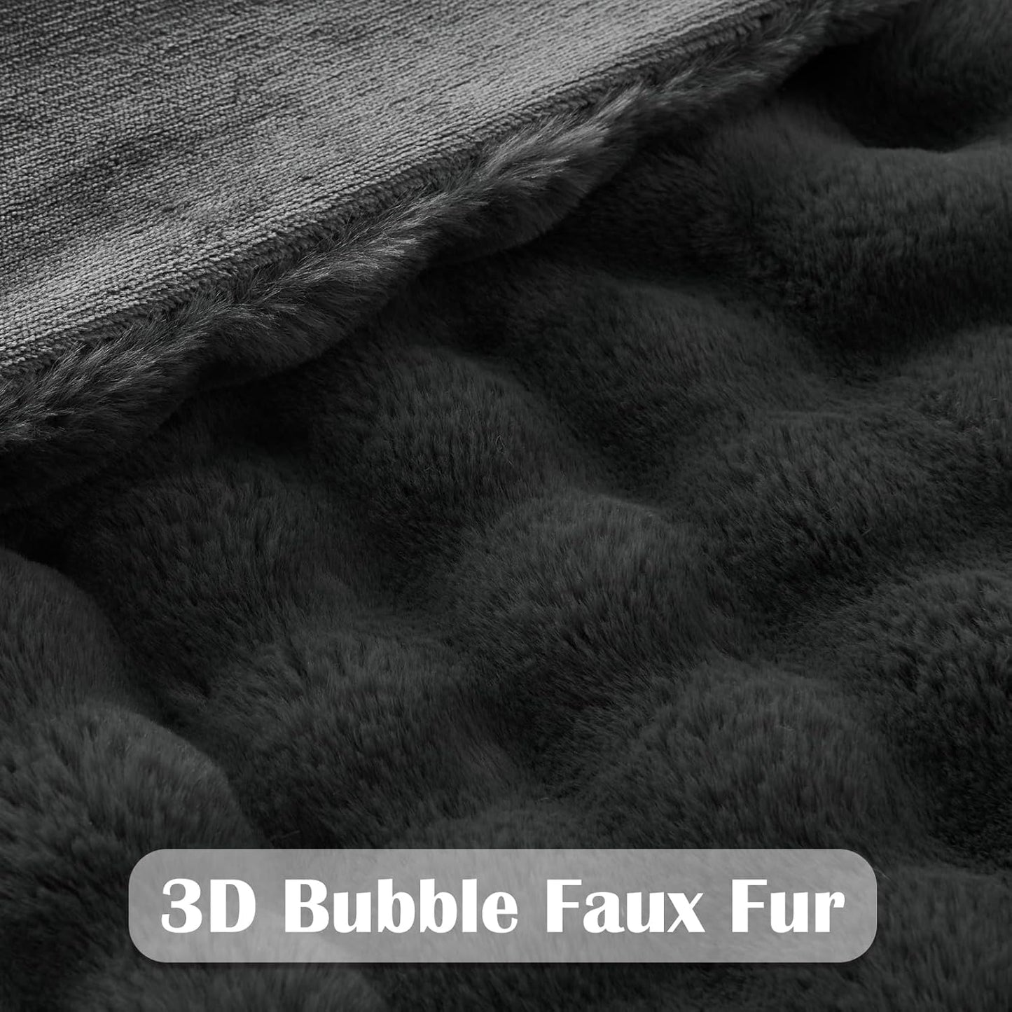 NEWCOSPLAY Faux Fur Throw Blanket Grey Bubble Blanket Thick Warm Soft for Couch Sofa Bed 550GSM (Grey, Throw(50"x60"))
