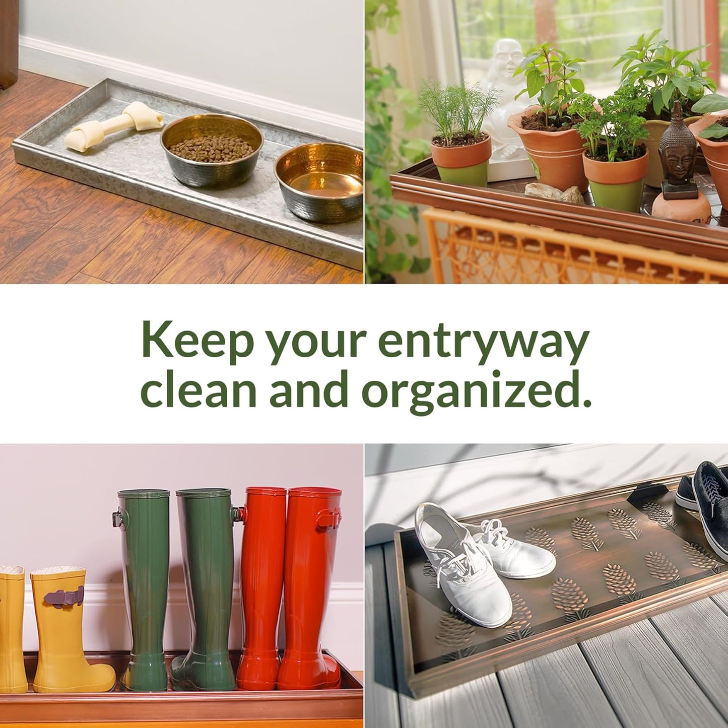 Good Directions Large Boot Tray, Squares Multi-Purpose All Weather Decorative Boot Tray, Shoes, Plants, Garage, Patio Door, Pet Bowls, 34 inch Entry Indoor Shoe Tray, Copper Finish