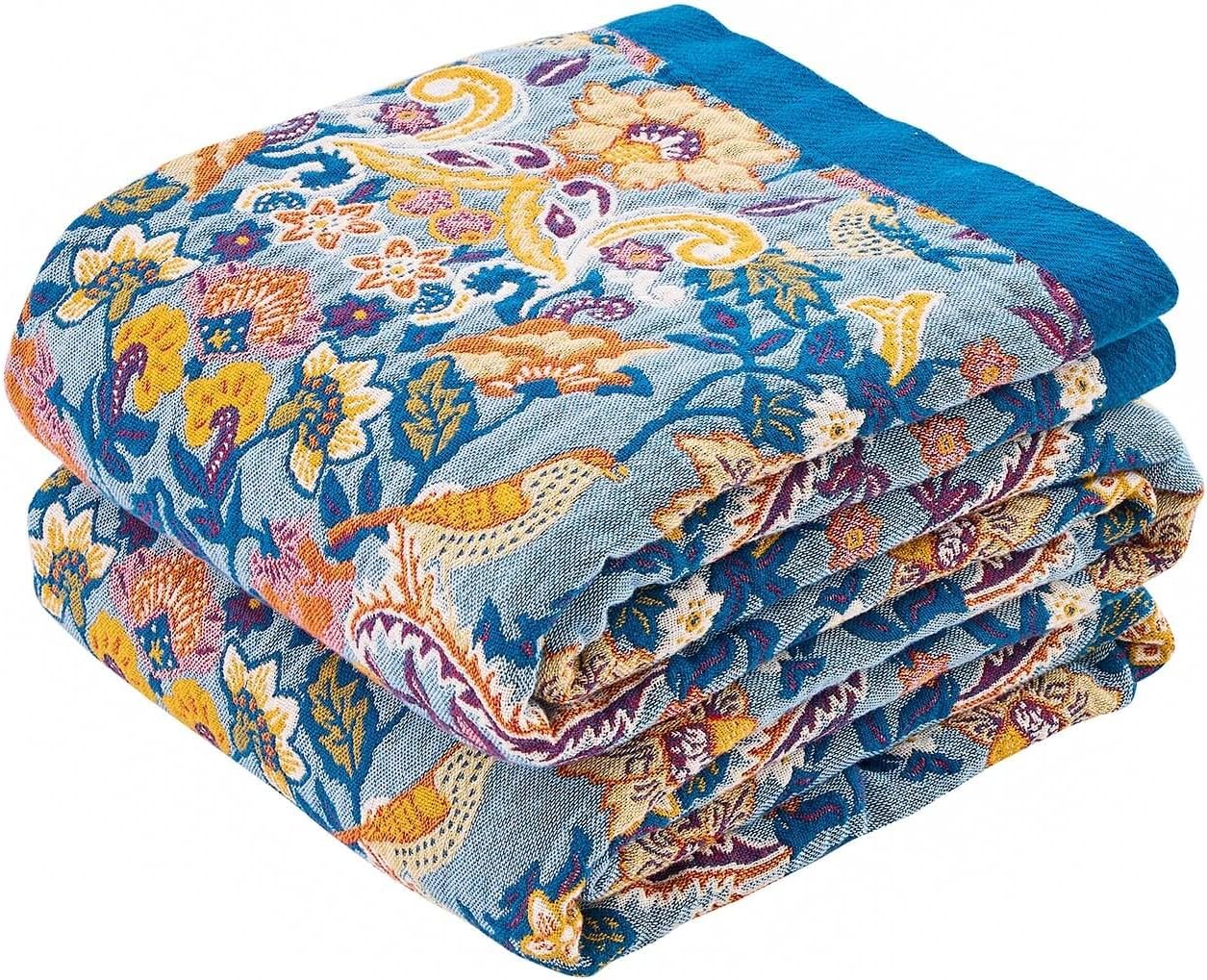 Boho Throw Blanket for Bed, 100% Cotton Soft Rustic Quilt Fall Blanket, 50"x60" Floral Printed Farmhouse Decor Bed Blankets, All Season Rustic Reversible Bohemian Throw Quilt