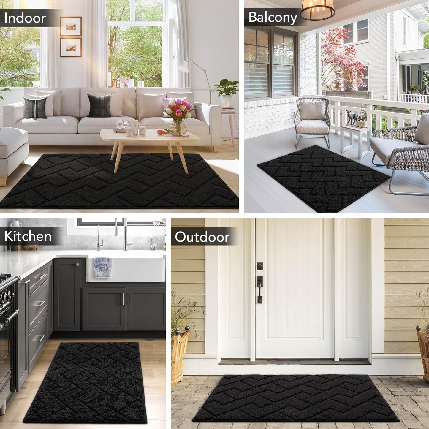 hicorfe Indoor Doormat,Front Back Door Mat Rubber Backing Non Slip Door Mats 47"x71" Absorbent Resist Dirt Entrance Doormat Inside Floor Mats for Entryway Washable Low-Profile (Black)