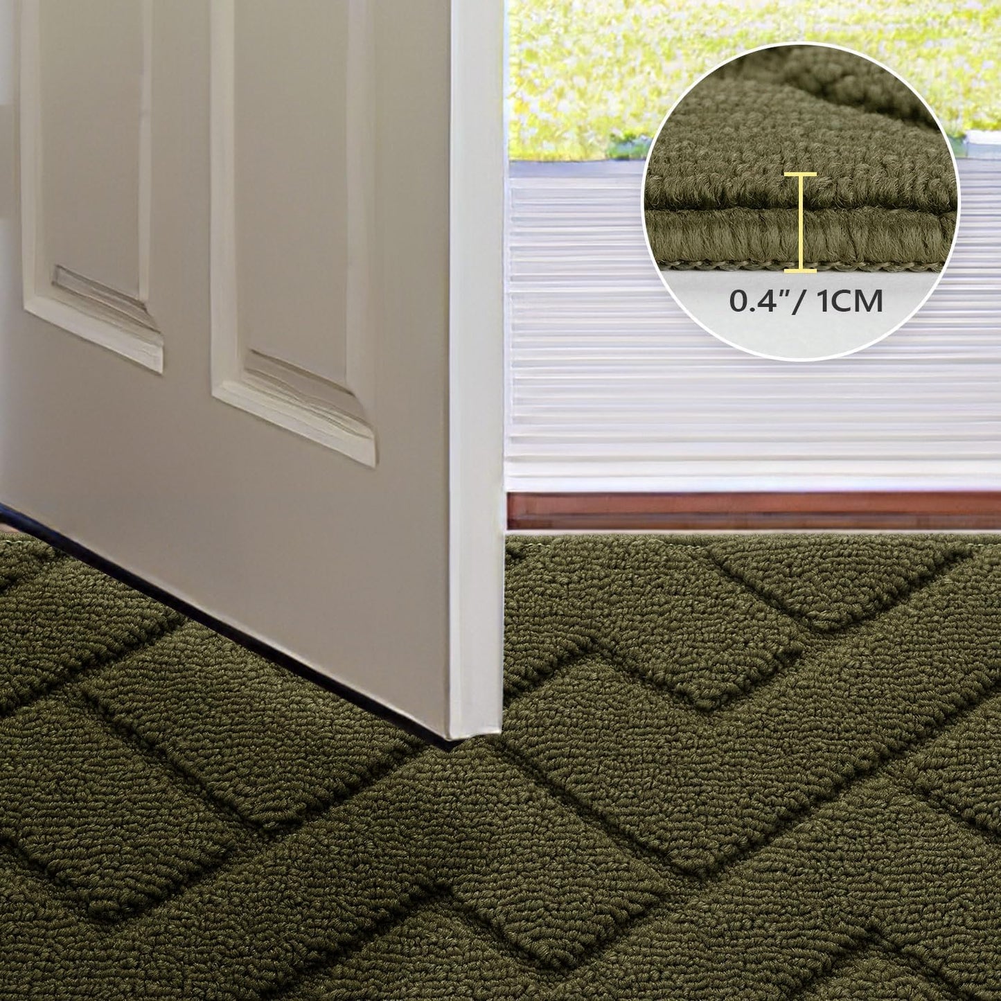 hicorfe Front Door Mat Outside Entrance,20"x31.5" Absorbent Muddy Dirt Resist Welcome Door Mats Outdoor Indoor,Stain and Fade Resistant,Non Slip Backing Entry Mat Doormat for Entryway(Oliver Green)