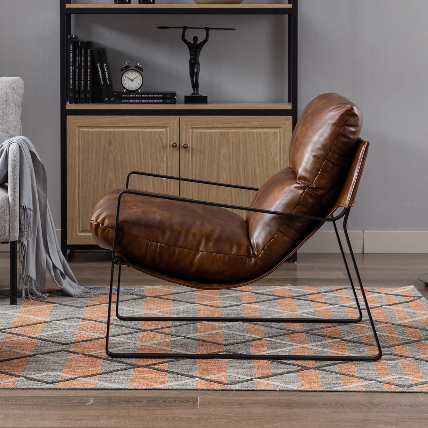 DUOMAY Mid-Century Accent Chair Armchair Set of 2, Comfy PU Leather Leisure Chair Lazy Chair with Metal Leg for Living Room Bedroom Office Apartment, Brown