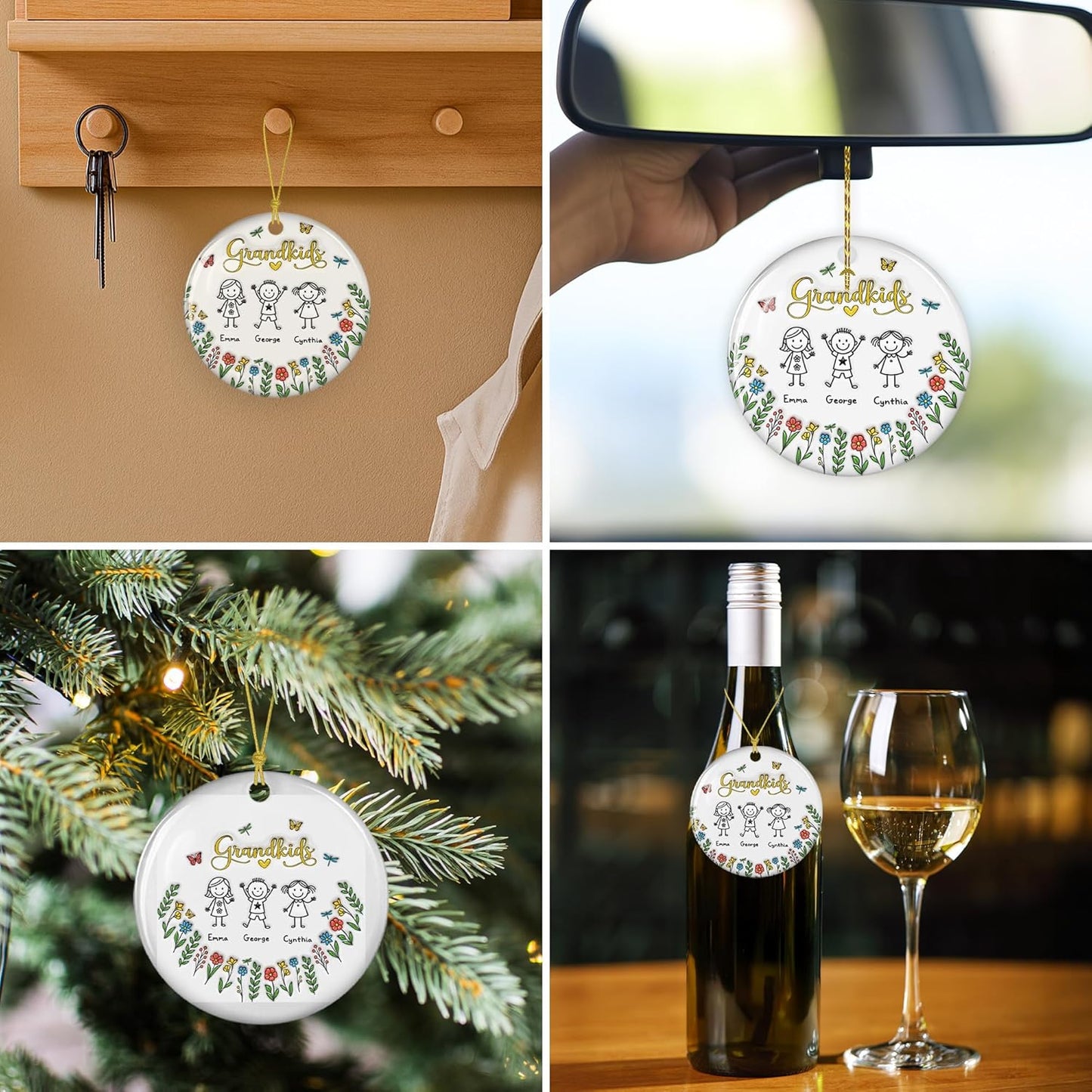 Grandkids Personalized Ceramic Ornament – Custom Christmas Tree, Grandkids Holiday Keepsake, Personalized Ornament