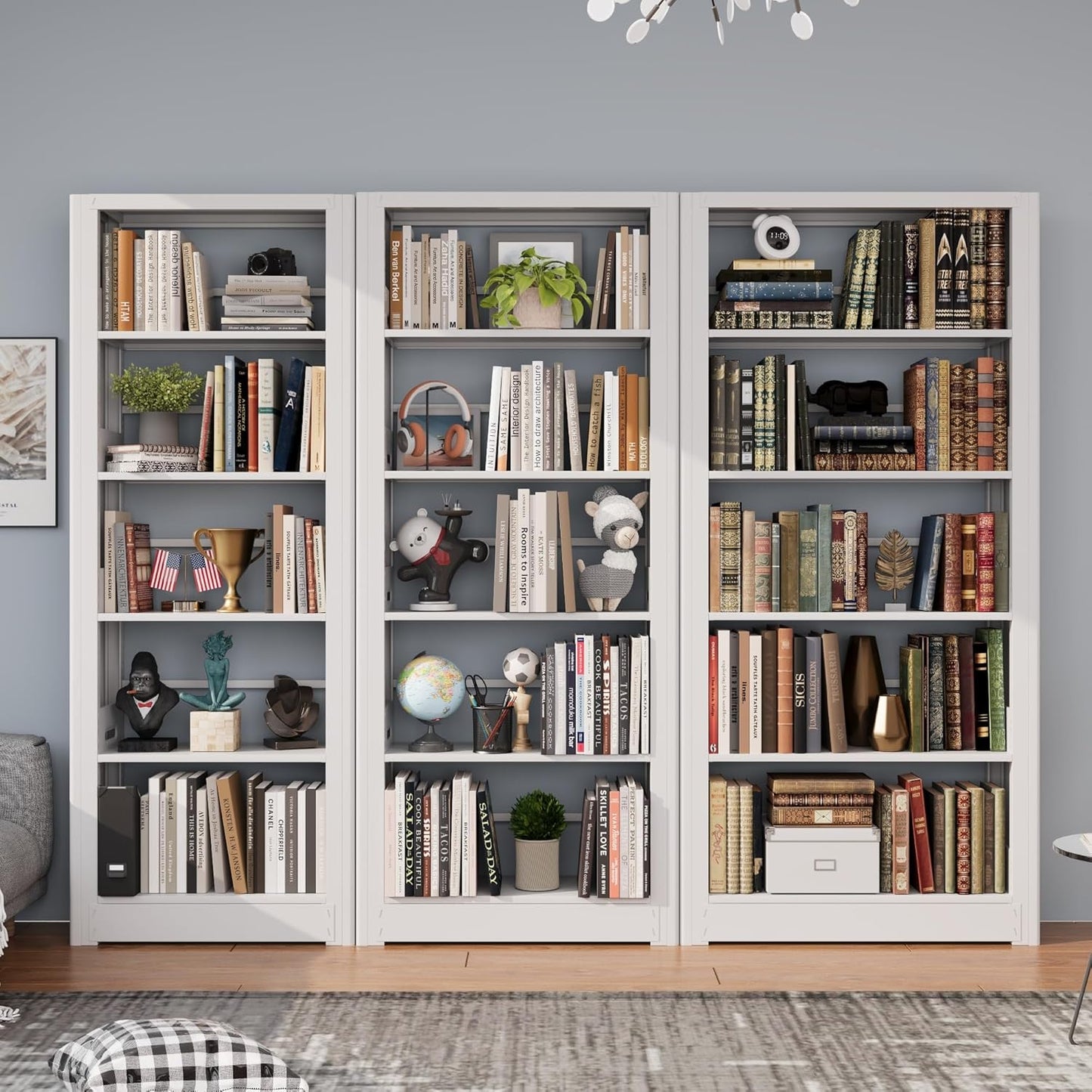 Skinny Bookshelf, 5-Tier Narrow Bookcase, 69” Tall Slim Book Shelf, Heavy Duty Book Case with Adjustable Shelves, Corner Thin Book Shelf for Heavy Books, Office, Home, Library (White)