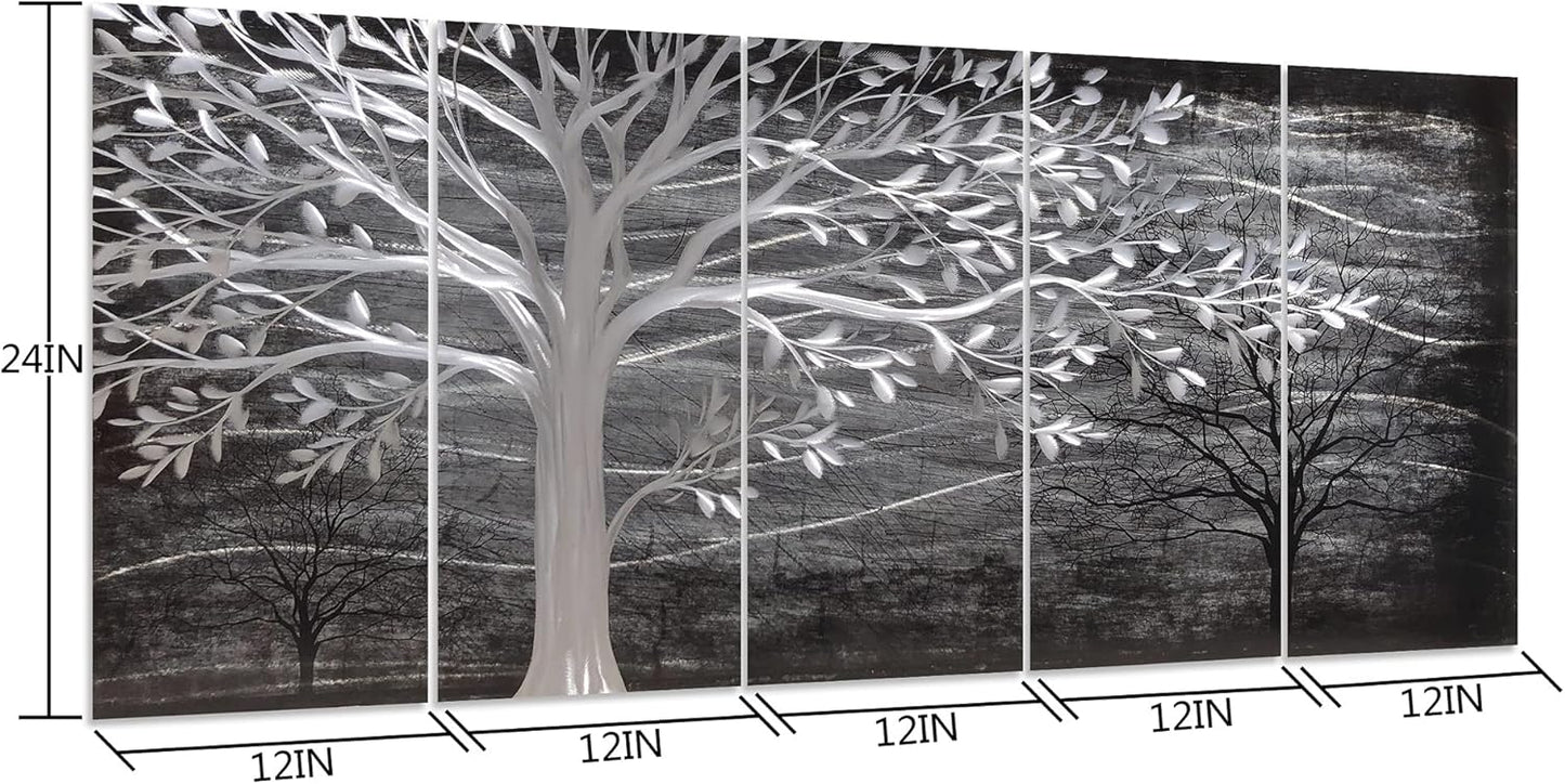 Yihui Arts Metal Tree Wall Decor Hand Grind On Aluminum Modern Abstract Nature Wall Art Contemporary Landscape Pictures for Living Room Bedroom Dinning