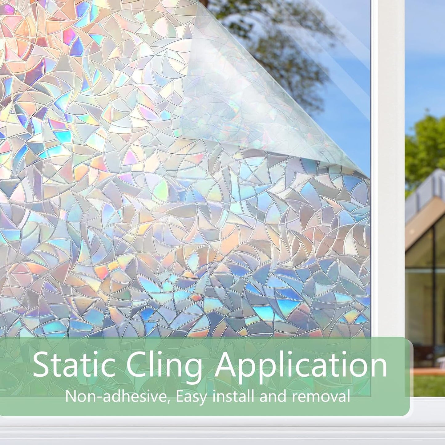 HIDBEA Window Privacy Film Static Clings, Rainbow Window Film, 3D Decals Non-Adhesive Window Vinyl Film for Home Door, 35.4 Inch × 6.5 Feet