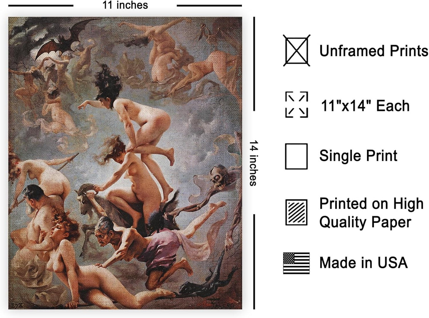 Poster Master Vintage Witches Going to their Sabbath Poster - Retro Naked Witches Print - Halloween Art - Pagan Art - Gift for Men & Women - Gothic Decor for Bedroom or Dorm - 11x14 UNFRAMED Wall Art