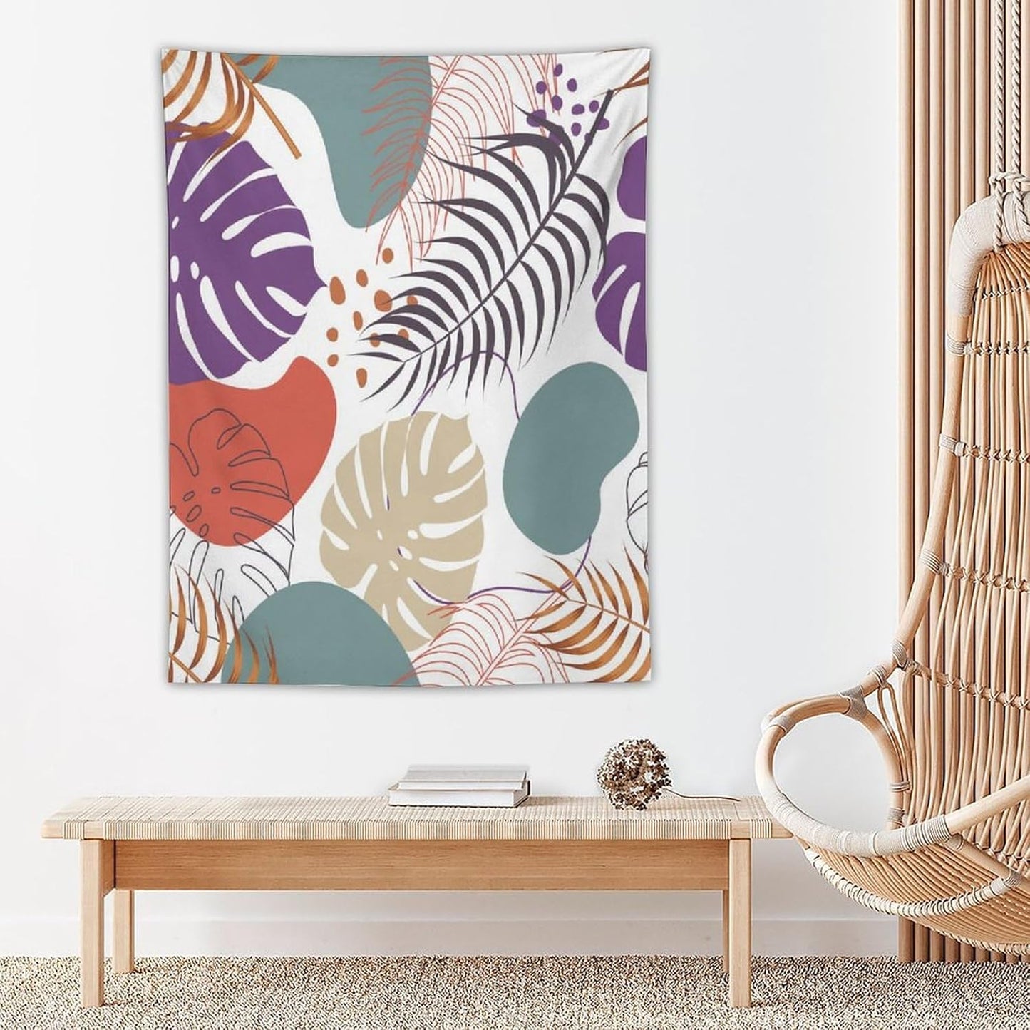 ICMOLYYENLO Tropical Green Leaves Tapestry, Exotic Leaves Beautiful Bedroom Wall Hanging, Floral Poster Blanket for Bedroom Living Room Dormitory Apartment 60x60 Inch