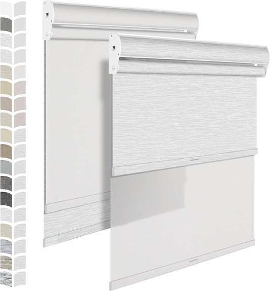 BERISSA Cordless Dual Roller Shades with Cassette Valance, Double Window Shades Blackout and 5% Light Filtering, Day and Night Shades for Home Office. White. Custom Sizes