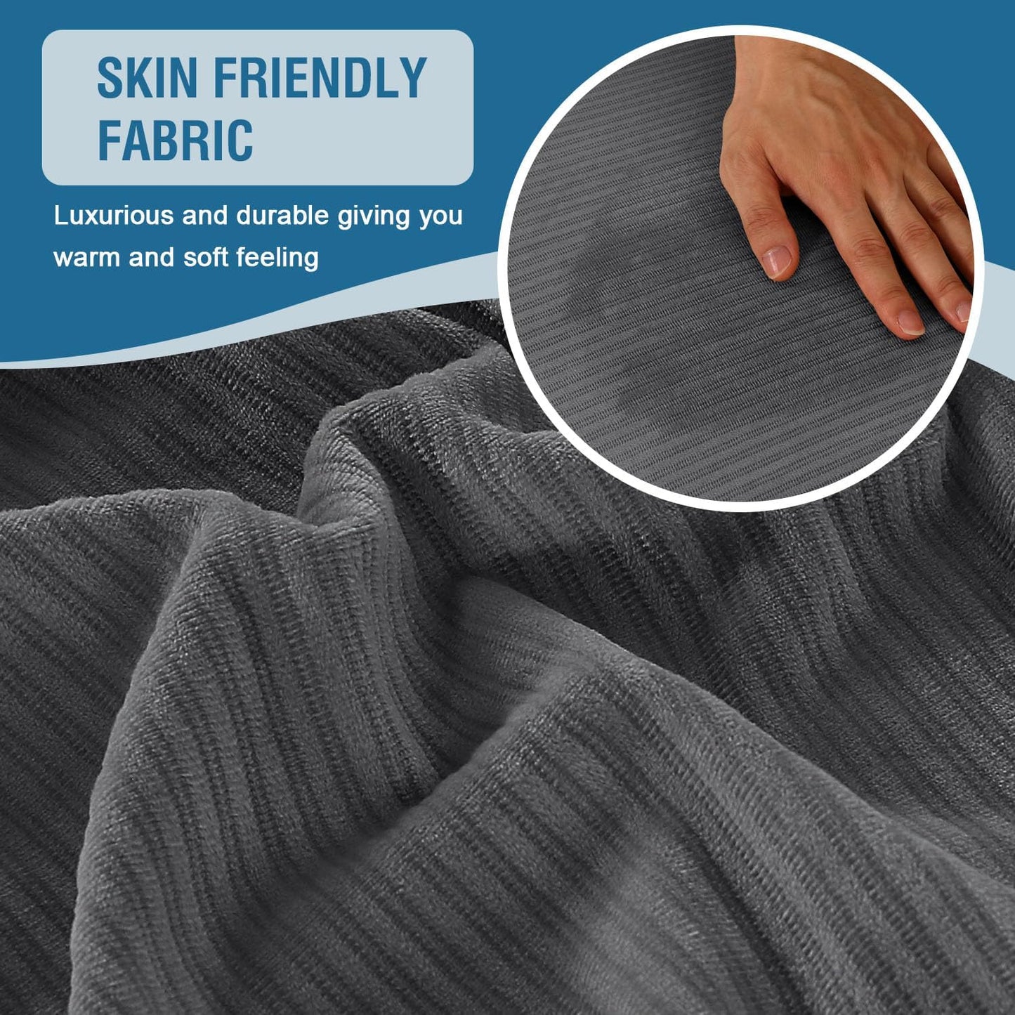 H.VERSAILTEX Velvet Stretch Couch Cushion Cover Plush Cushion Slipcover for Chair Loveseat Sofa Cushion Furniture Protector Seat Cushion Sofa Cover (3 Piece Sofa Cushion Covers, Grey Striped)