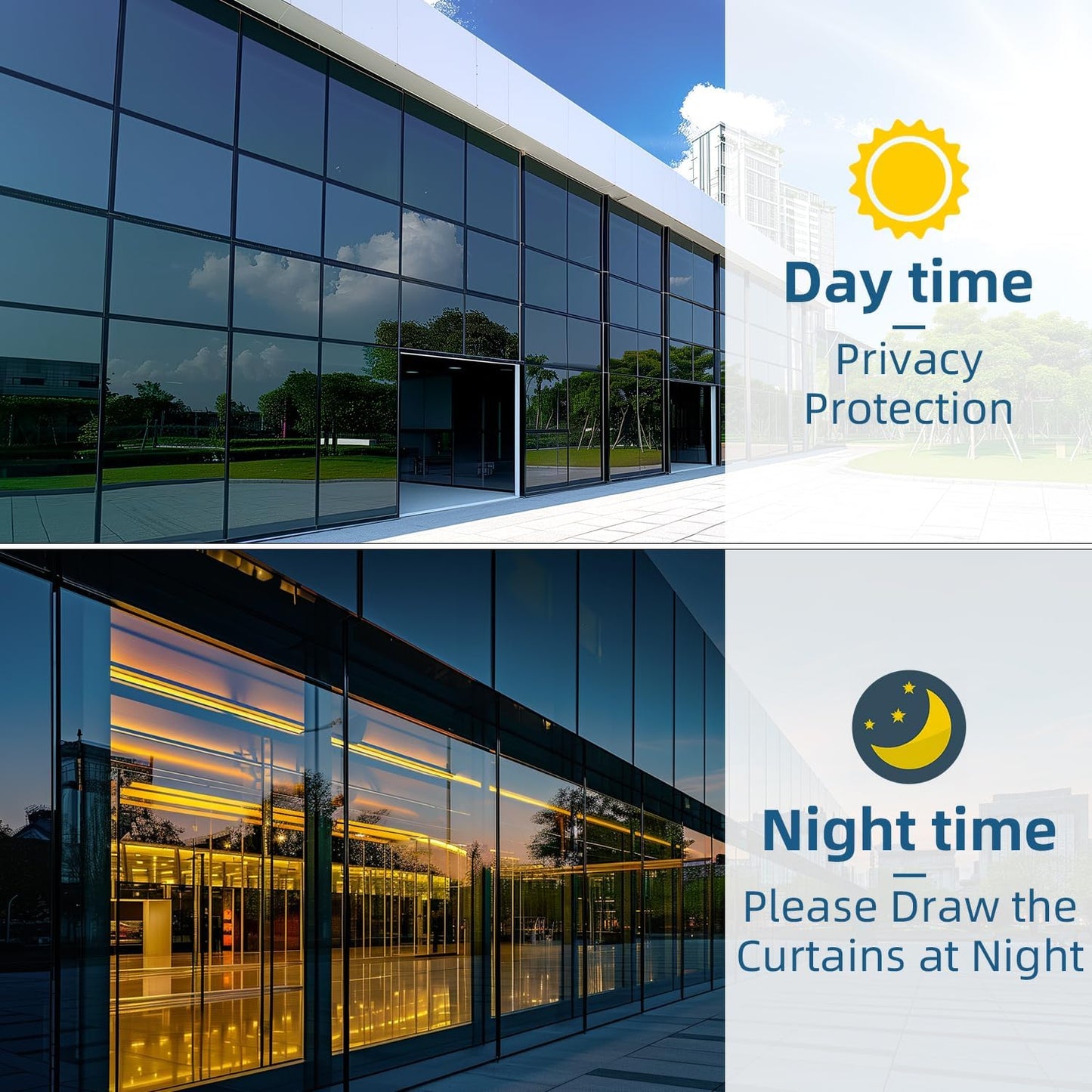 DUOFIRE One Way Window Film Privacy See Out Not in Heat Blocker Window Tint Reflective Mirror Windows Tinting Film for Home Static Cling Anti-UV Sun Blocking Windows Covering（Black, 35.4x78.7in）