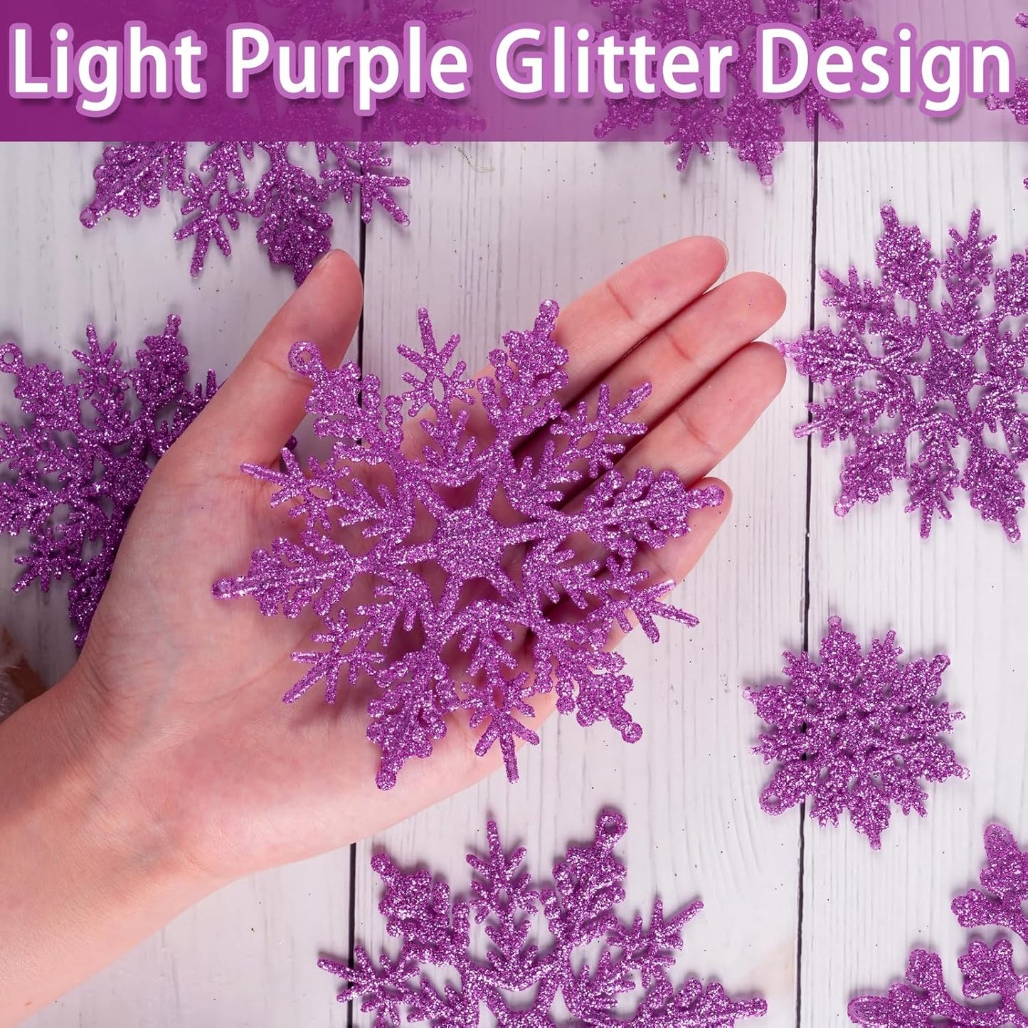 36pcs Christmas Light Purple Snowflake Ornaments，Plastic Light Purple Snow Flakes Hanging Ornaments for Christmas Tree Decor Winter Wonderland Frozen Birthday Party Holiday Home Decor Craft Snowflake