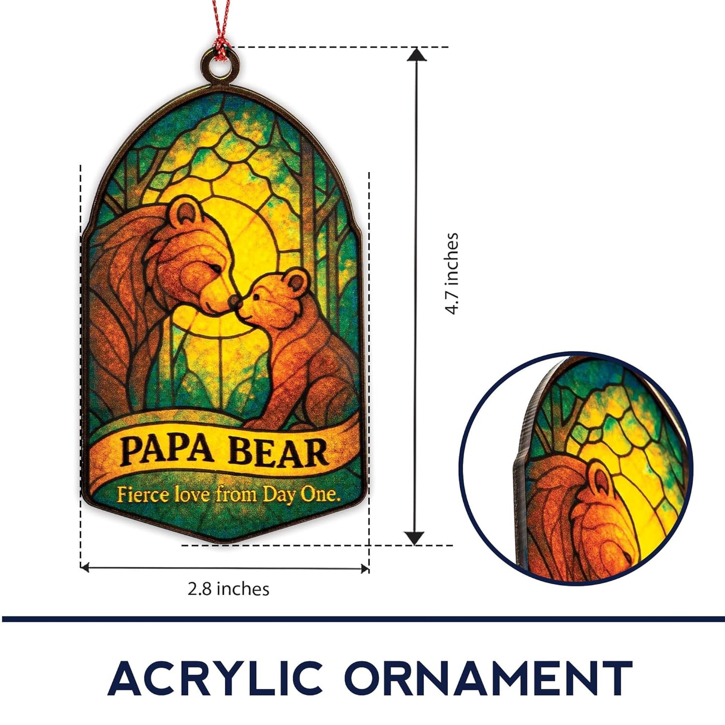 Best Papa Gifts, Best Dad Ever, Christmas Ornament 2025, Suncatcher Effect Stained Glass Window Hanging, Car Hanging Accessories