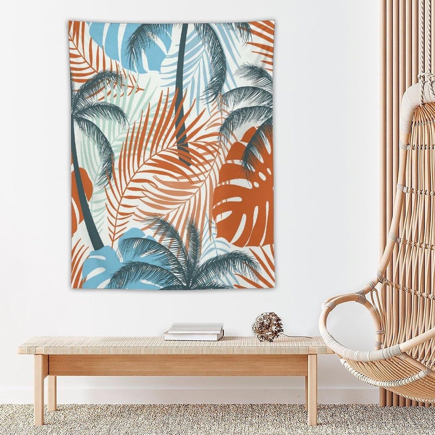 ICMOLYYENLO Palm Leaf Tapestry Wall Hanging, Tropical Leaves Plant Jungle Green Hawaiian Art Home Decor for Guest Bedroom Living Room Dormitory 60x80 Inch