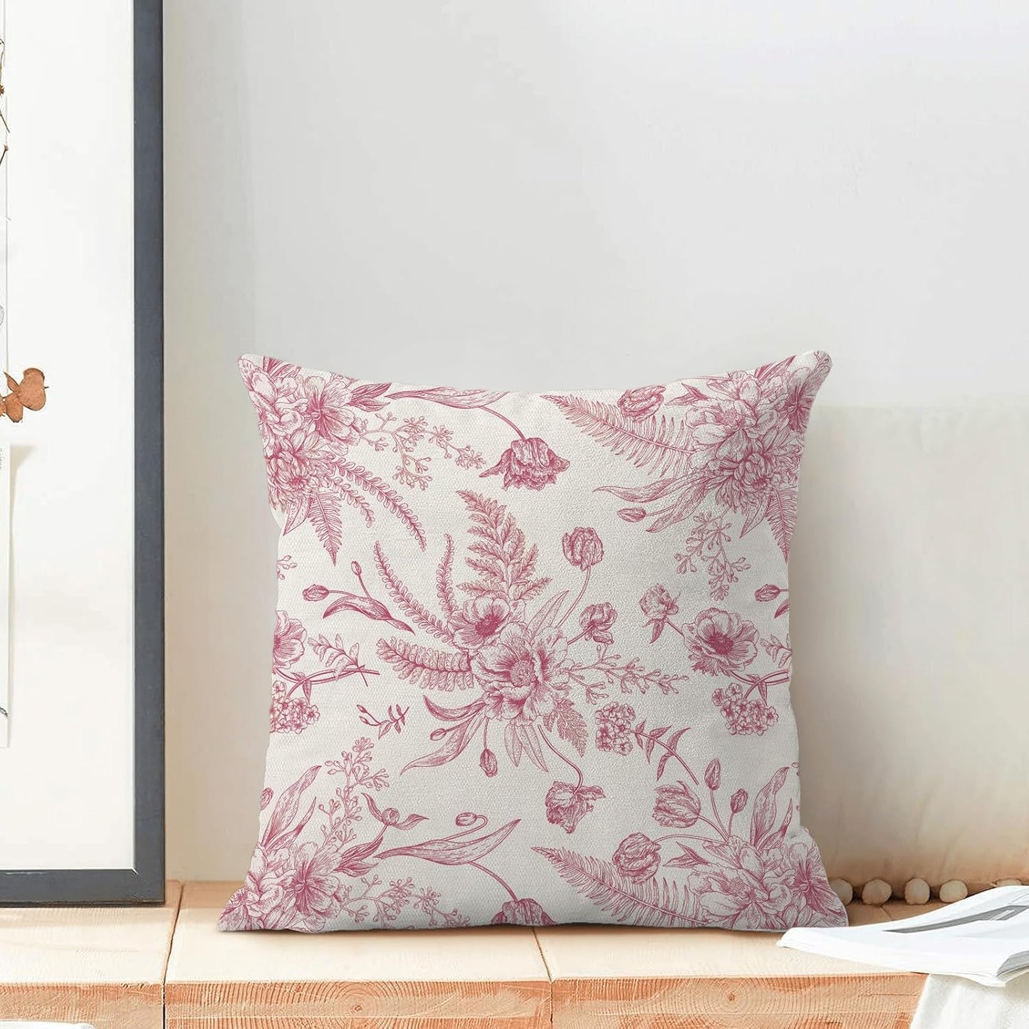 CXMEIFLY Hot Pink Spring Pillow Covers 16 x 16 Inch Set of 2 for Chinoiserie Flowers Decor Throw Pillows Floral Leaves Seasonal Plant Outdoor Decorative Cushion Cases for Couch Bed Decorations