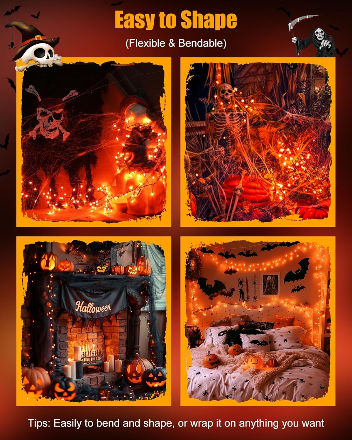 Fairy Lights Battery Operated, Twinkle String Lights Waterproof Silver Wire 5 Feet 60 Led Firecracker Starry Lights for DIY Wreath Home Party Bedroom Mason Jar Indoor Halloween Decoration, Orange