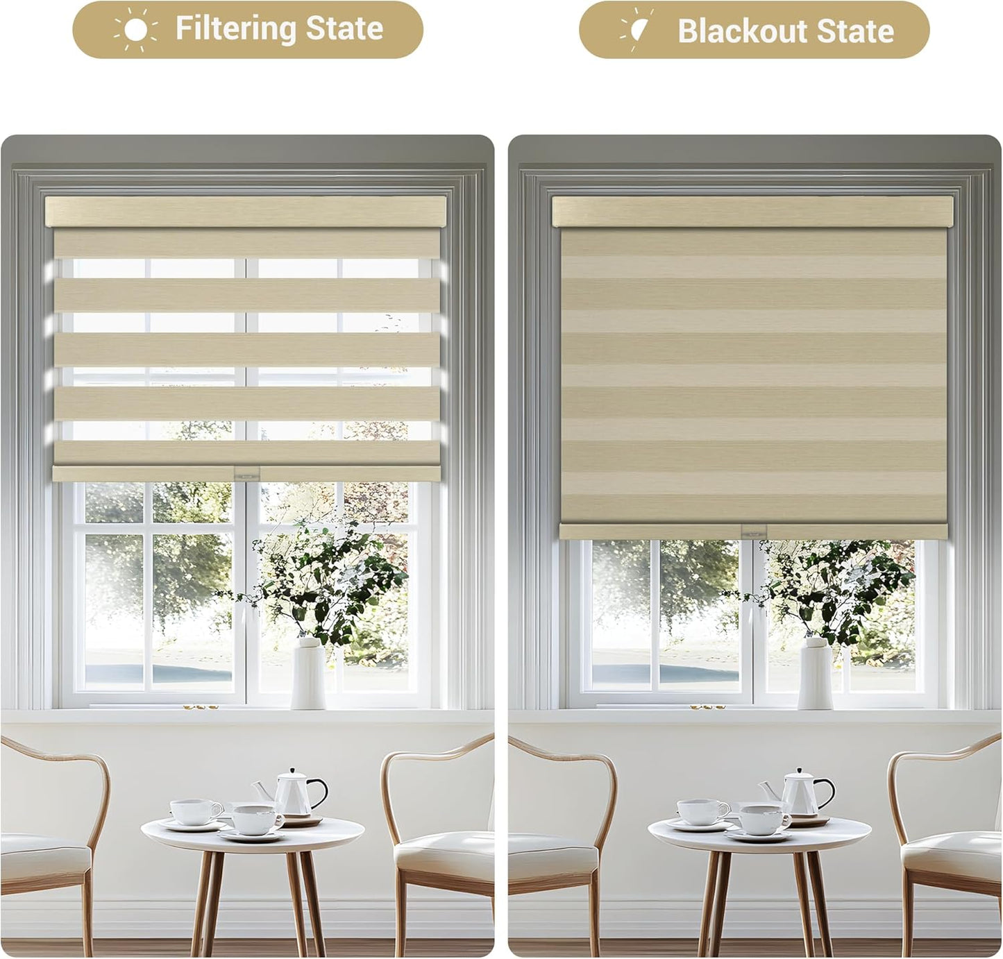 Cordless Zebra Blinds for Windows, Blackout Interior Blinds,Easy to Install,UV Protection,for Offices and Home,Custom Roller Shades, Mousse Beige,66" W x 56" H