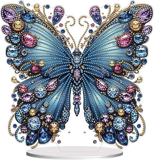 Diamond Painting Kits for Adults Beginners, 5D Full Drill Flowers and Butterfly Crystal Art Desktop Ornament, DIY Single Sided Home Office Desk Decor, Creative Craft Gift Set with Tools