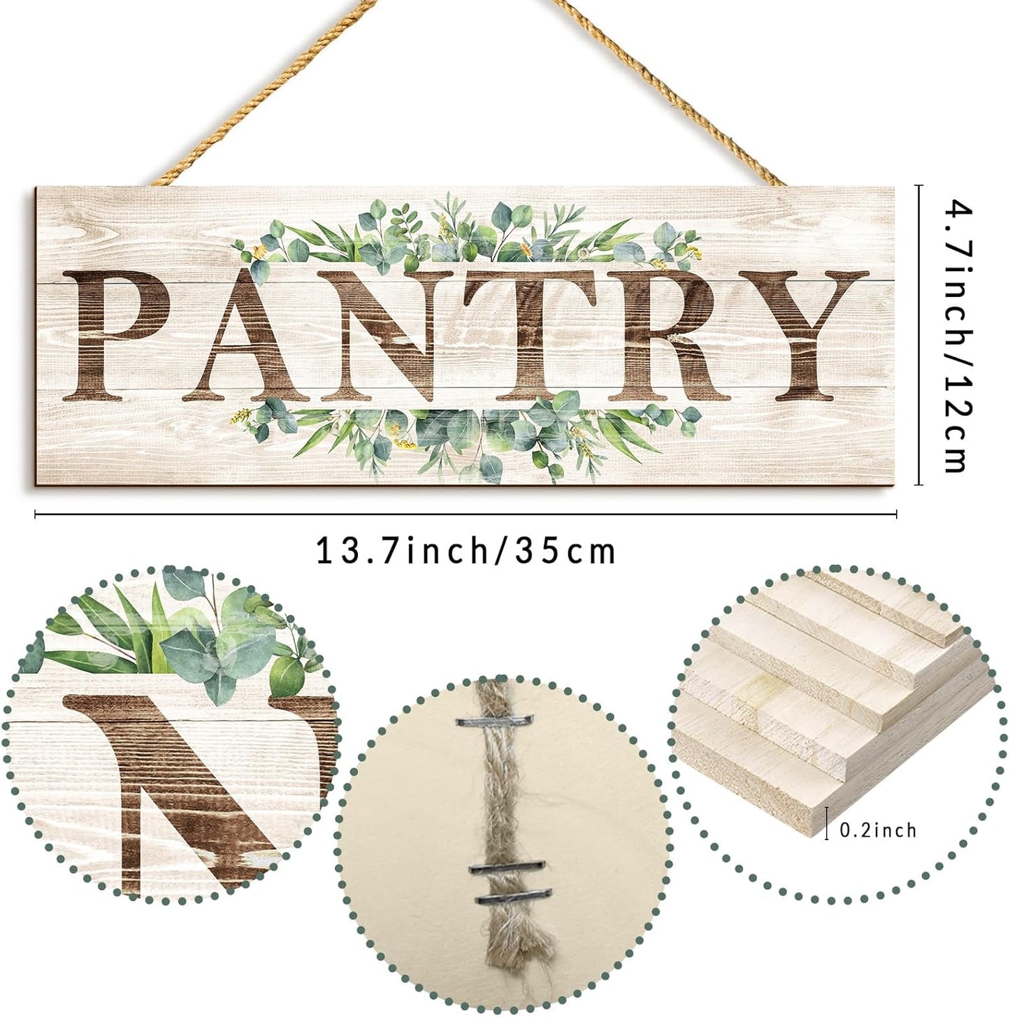 Pantry Sign Wall Decor, Pantry Wall Art with Plant Print, Rustic Farmhouse Wall Hanging Plaque Home Kitchen Decorative Pantry, 4.7 x 13.7 inches