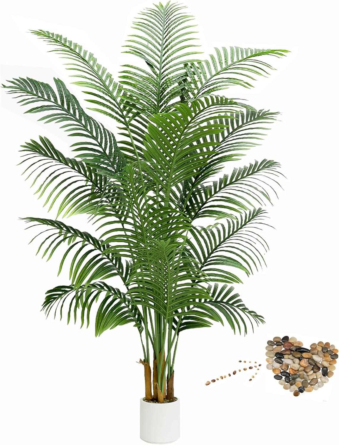 Artificial Palm Tree 7FT - Fake Tree with White Planter - Faux Tropical Areca Floor Plant in Pot - Artificial Silk Plant for Home Office Living Room Decor Indoor Outdoor Artificial Trees