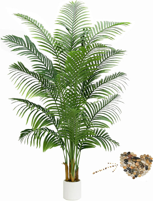 Artificial Palm Tree 7FT - Fake Tree with White Planter - Faux Tropical Areca Floor Plant in Pot - Artificial Silk Plant for Home Office Living Room Decor Indoor Outdoor Artificial Trees