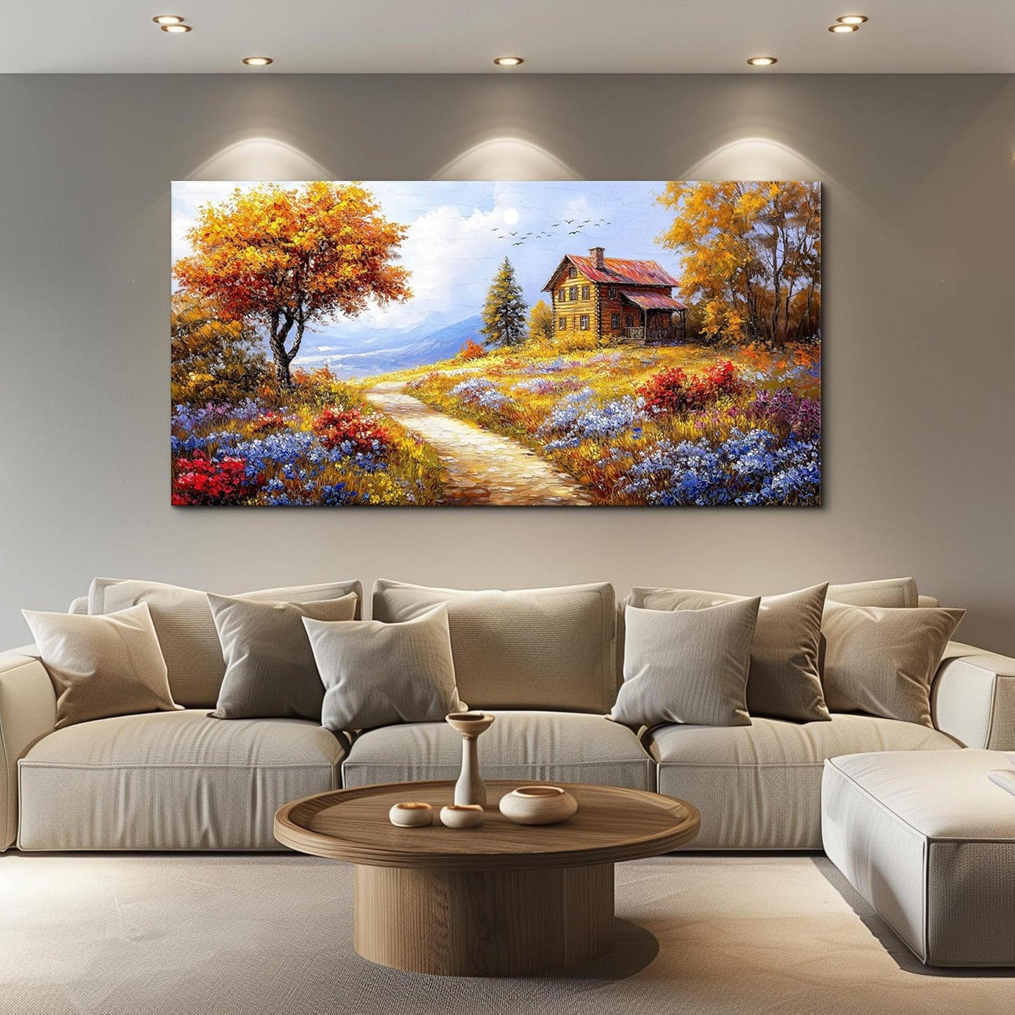 ZUITINGHUA Canvas Wall Art For Living Room Large Wall Decor For Office Bedroom Decorations Yellow Tree Landscape Pictures Farmhouse Painting Artwork Room Wall Mural Aesthetic Home Decor 30x60 In
